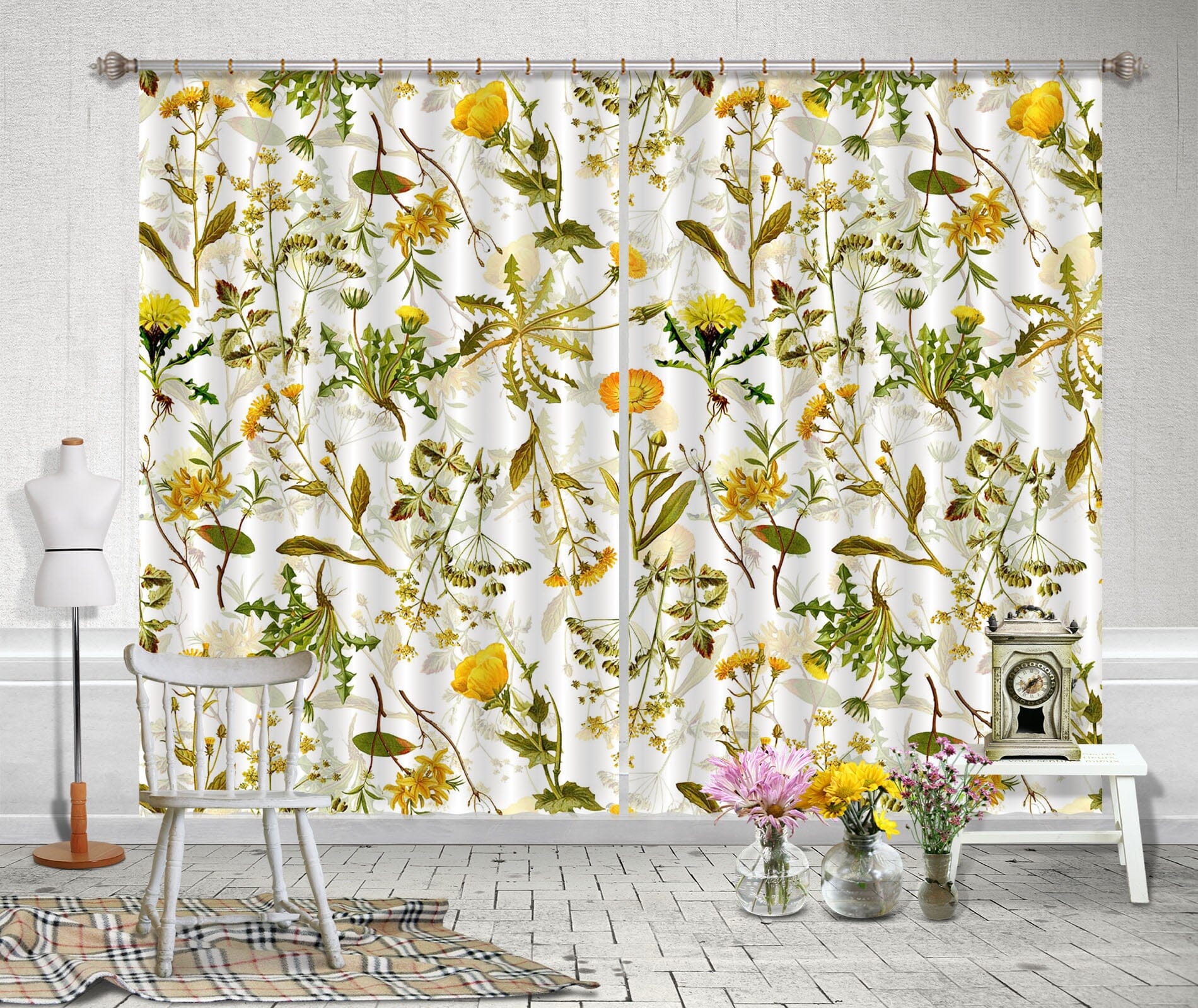 3D Yellow chrysanthemum 253 Uta Naumann Curtain Curtains Drapes Curtains AJ Creativity Home