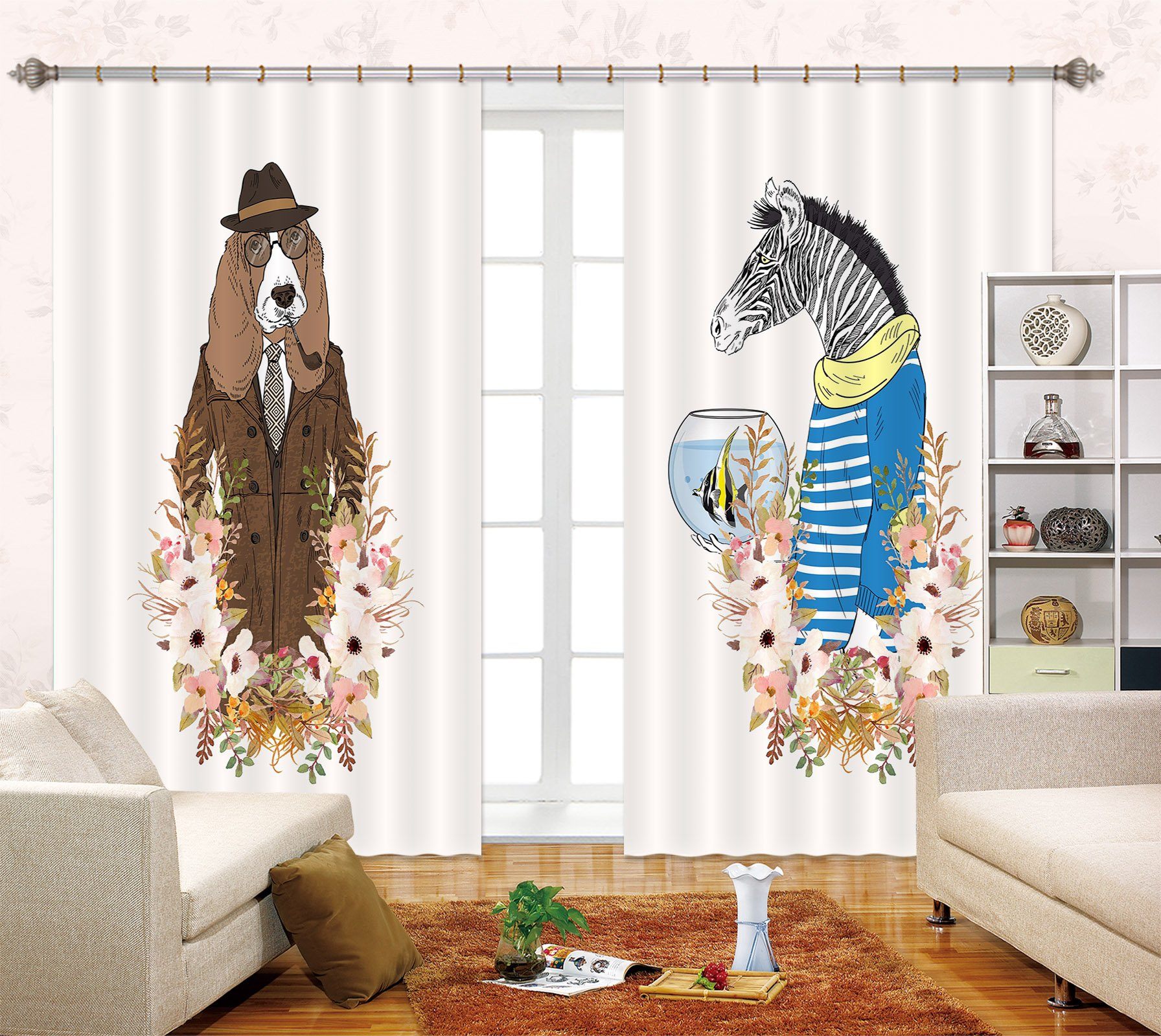 3D Dog And Zebra 2382 Curtains Drapes Wallpaper AJ Wallpaper
