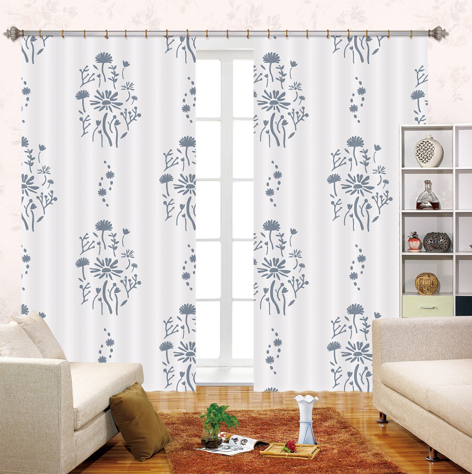 3D Flower Pattern 041 Jillian Helvey Curtain Curtains Drapes Curtains AJ Creativity Home
