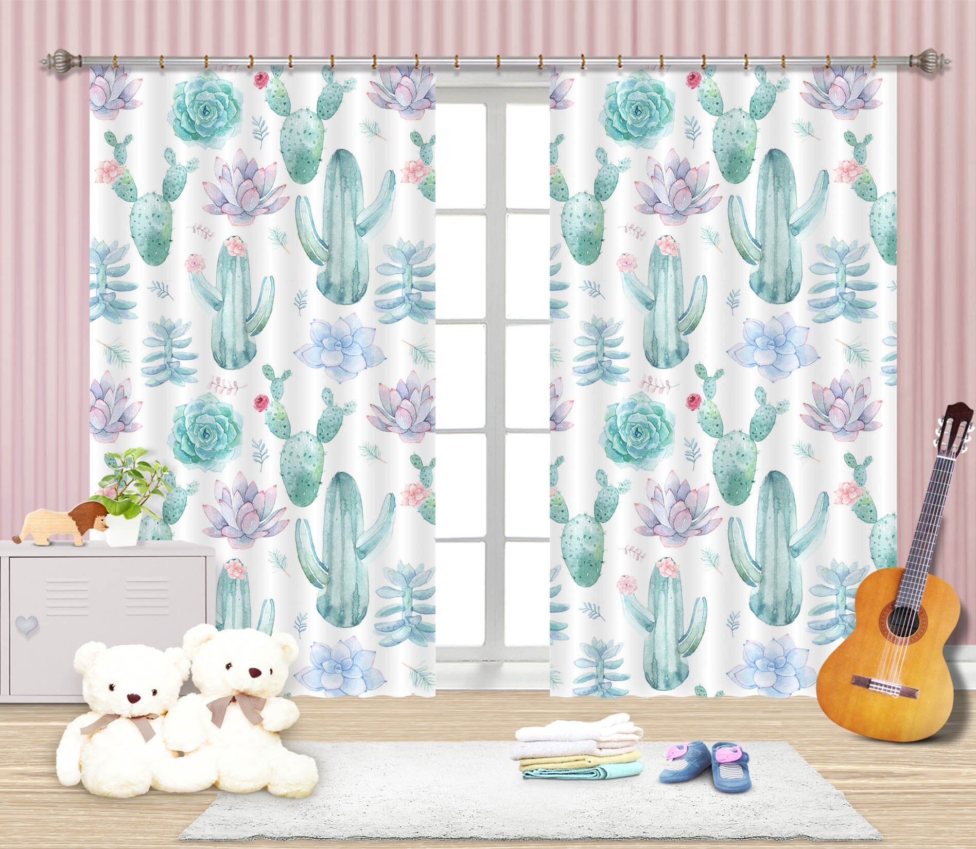 3D Cactus Flower 245 Uta Naumann Curtain Curtains Drapes Curtains AJ Creativity Home