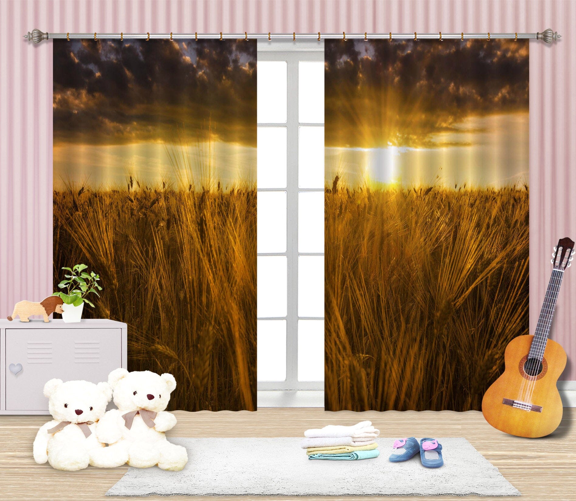 3D Sunset Grass 086 Marco Carmassi Curtain Curtains Drapes Curtains AJ Creativity Home