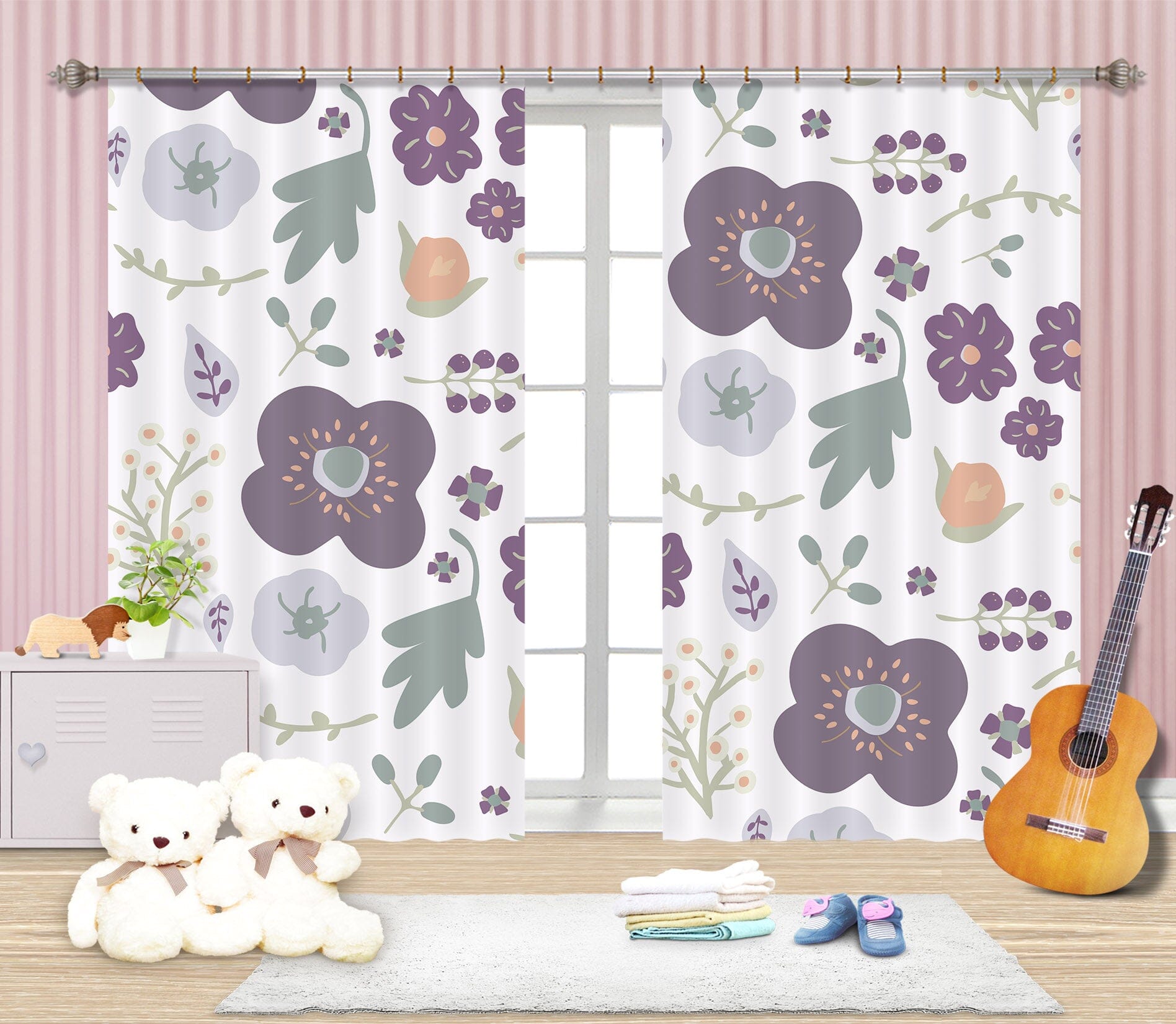 3D Flower Pattern 043 Jillian Helvey Curtain Curtains Drapes Curtains AJ Creativity Home