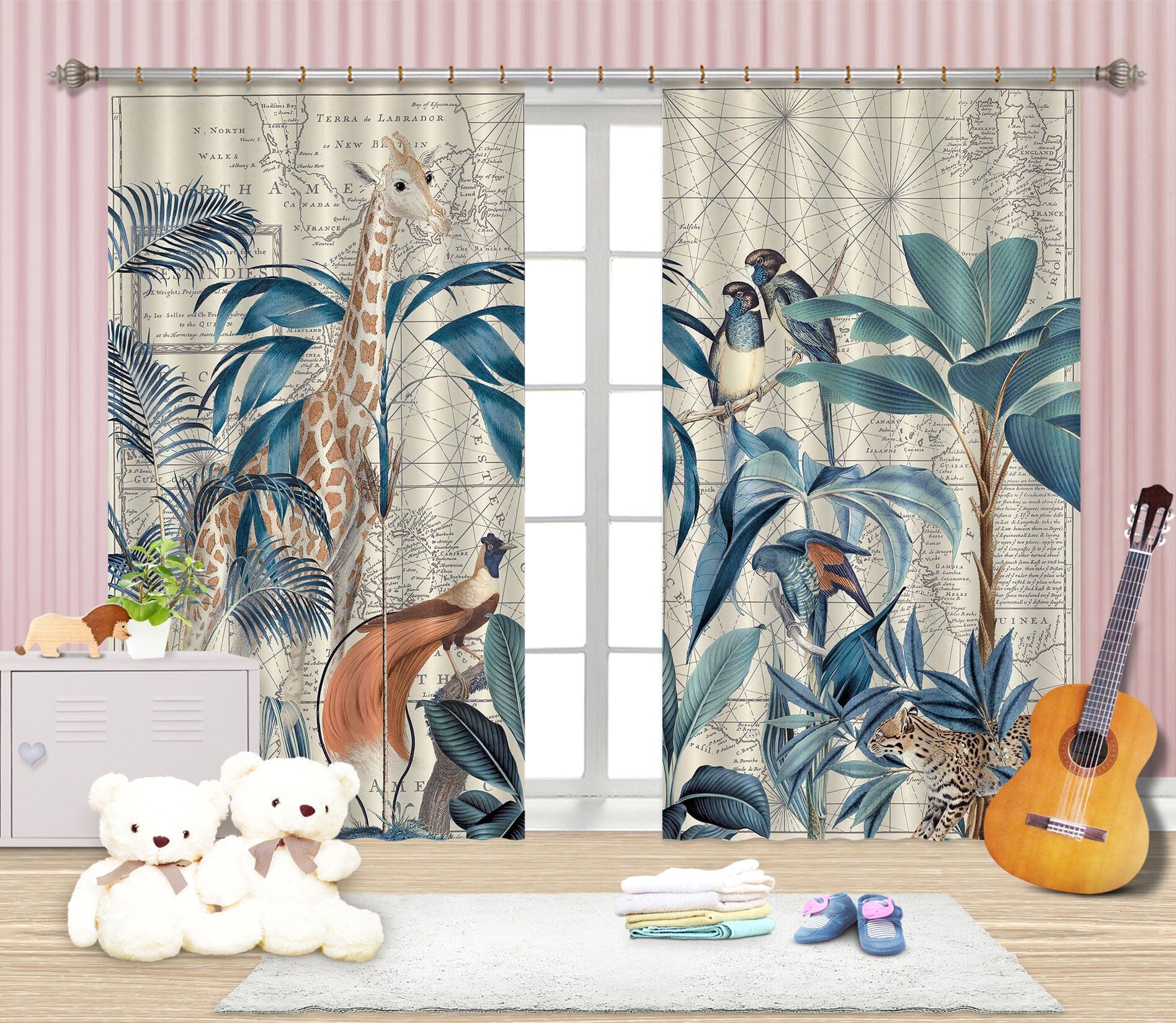 3D Palm Tree Map 086 Andrea haase Curtain Curtains Drapes Curtains AJ Creativity Home
