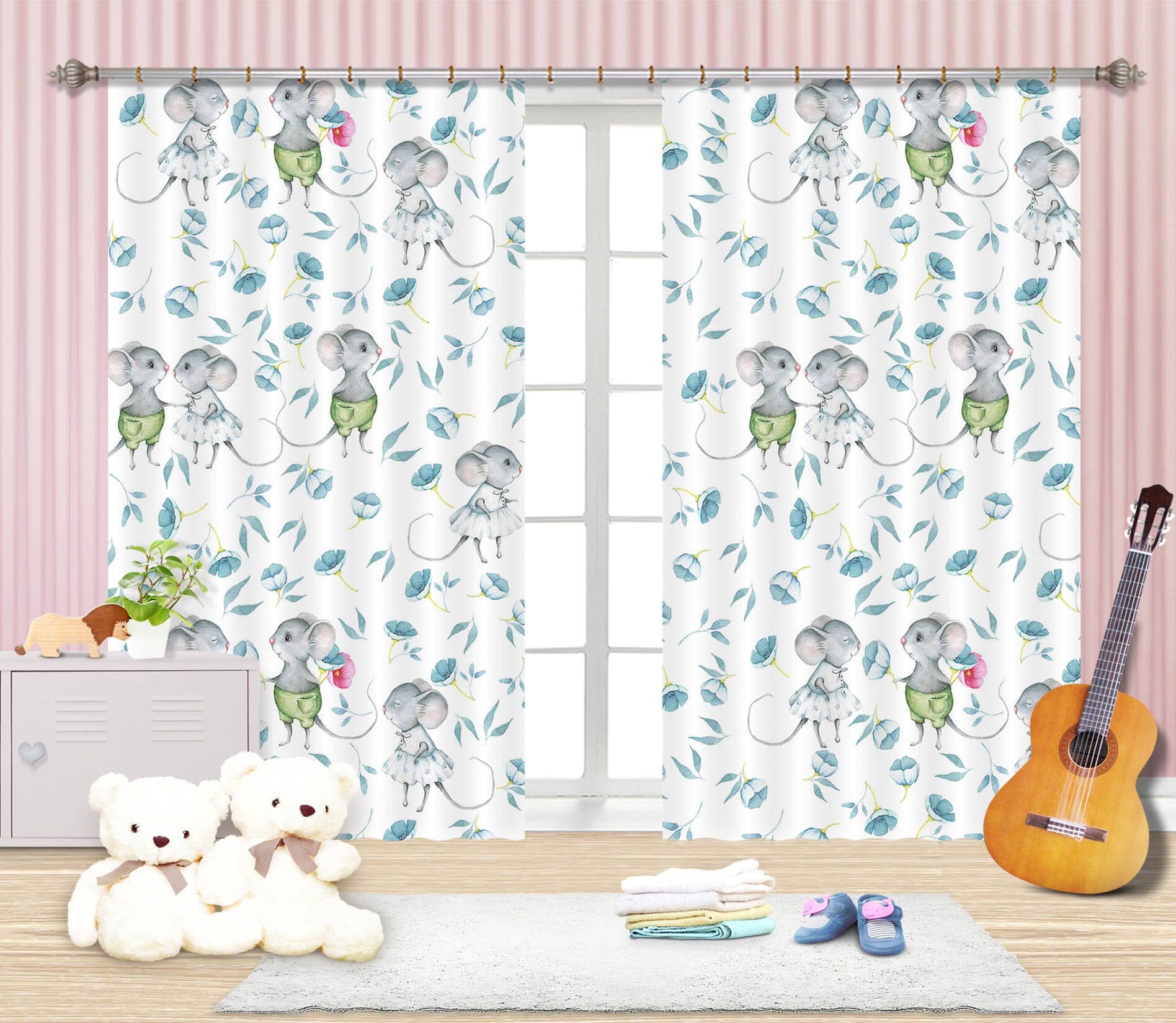3D Mouse Flower 111 Uta Naumann Curtain Curtains Drapes Curtains AJ Creativity Home