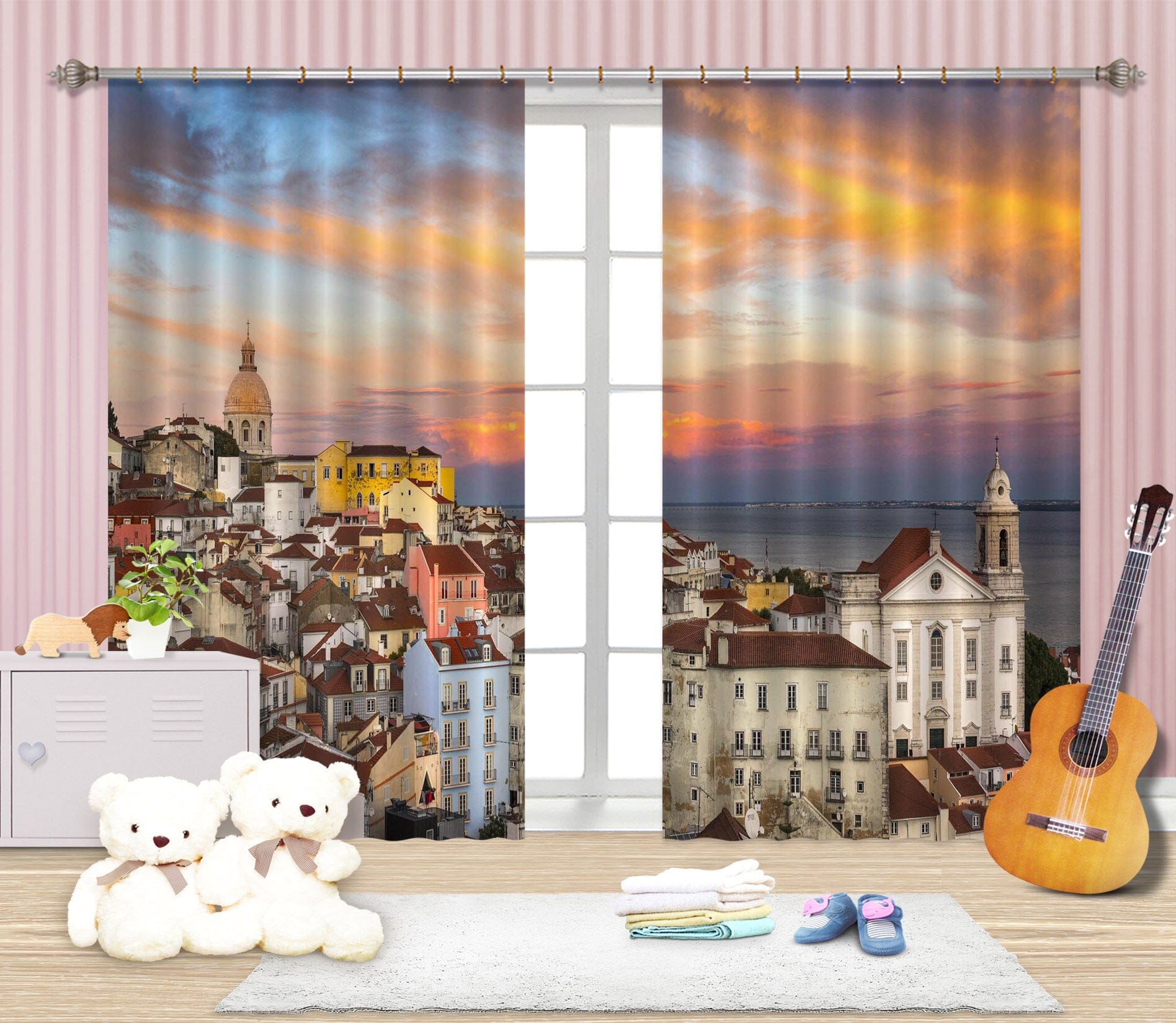 3D Sunset City 081 Marco Carmassi Curtain Curtains Drapes Curtains AJ Creativity Home