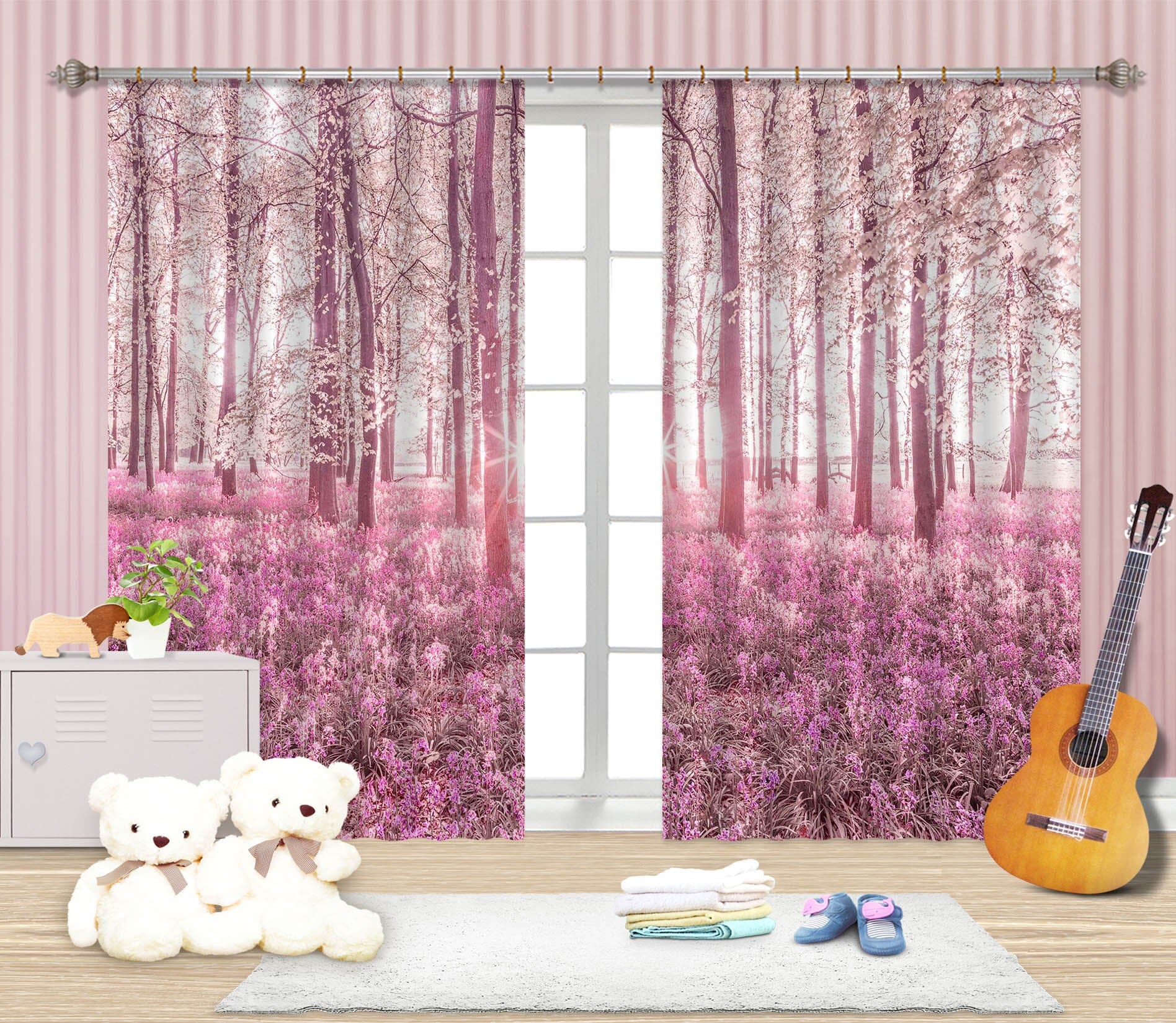 3D Pink Flower Ocean 018 Assaf Frank Curtain Curtains Drapes Curtains AJ Creativity Home