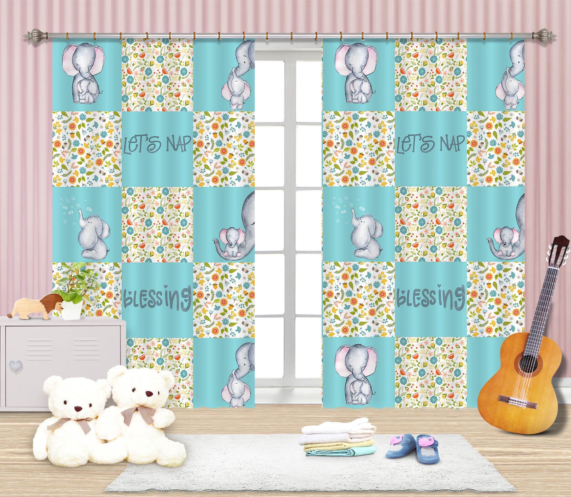 3D Blue Elephant 152 Uta Naumann Curtain Curtains Drapes Curtains AJ Creativity Home