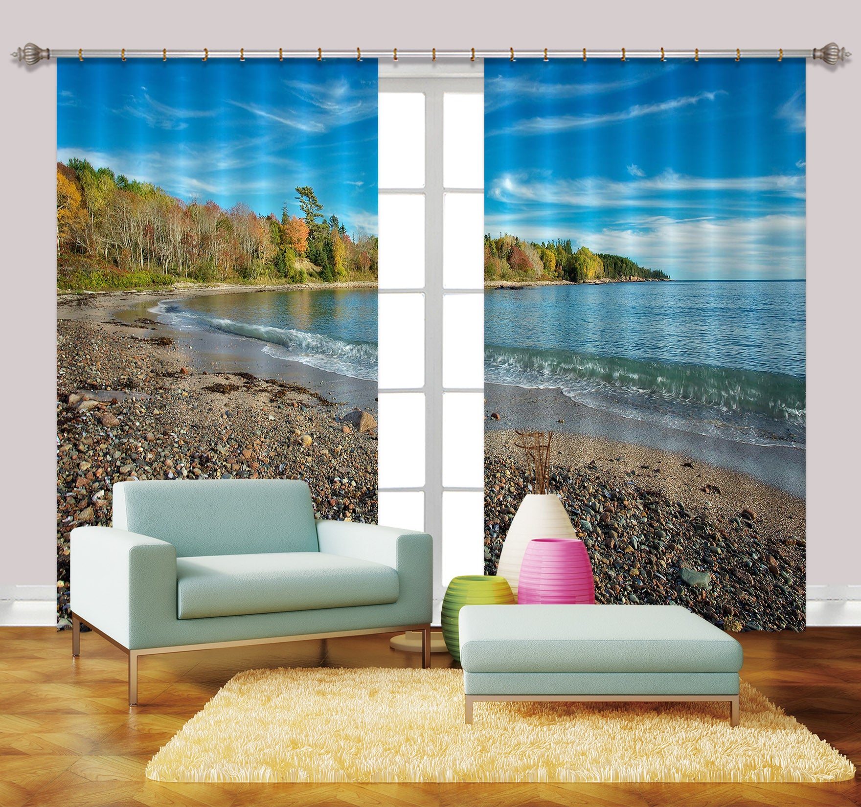 3D Seaside Stones 61214 Kathy Barefield Curtain Curtains Drapes