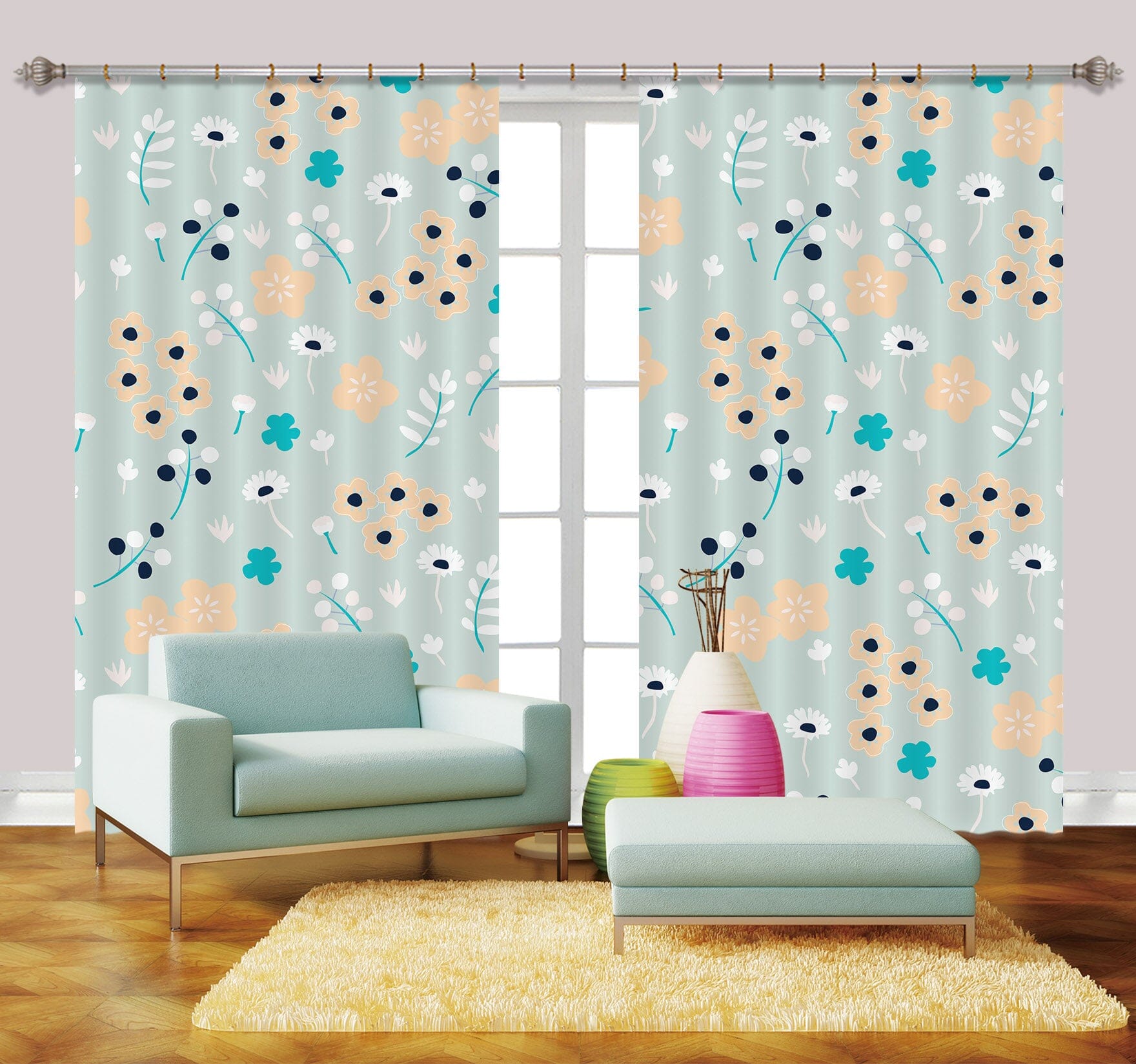 3D Cute Flowers 048 Jillian Helvey Curtain Curtains Drapes Curtains AJ Creativity Home