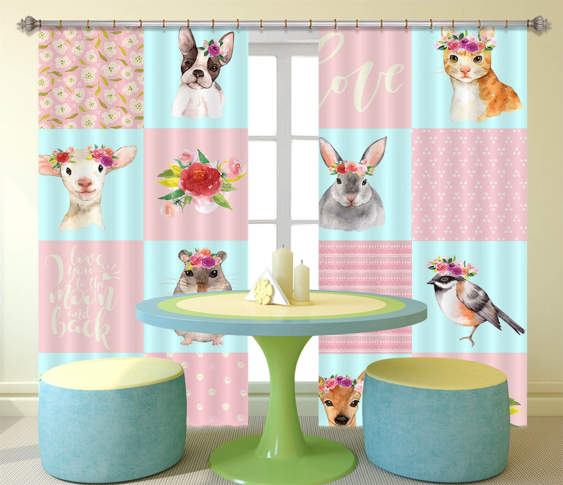 3D Puppy Rabbit 117 Uta Naumann Curtain Curtains Drapes Curtains AJ Creativity Home