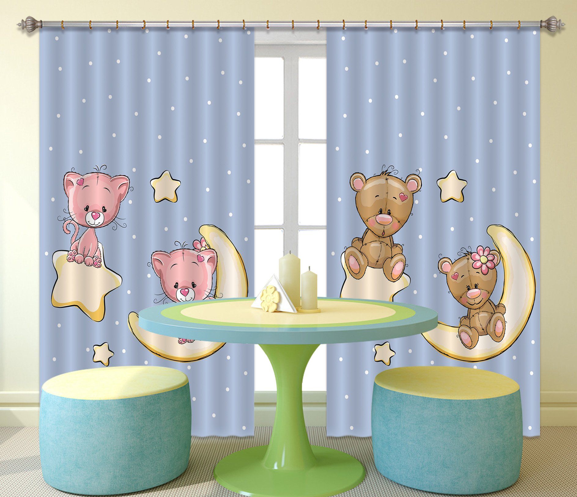 3D Stars Moon Bears 2402 Curtains Drapes Wallpaper AJ Wallpaper