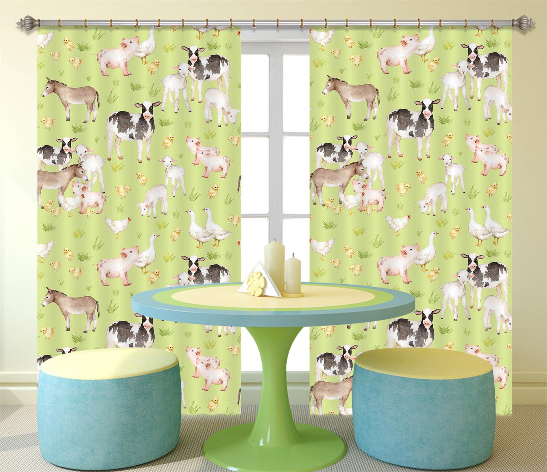 3D Cattle Chicken Sheep 140 Uta Naumann Curtain Curtains Drapes Curtains AJ Creativity Home