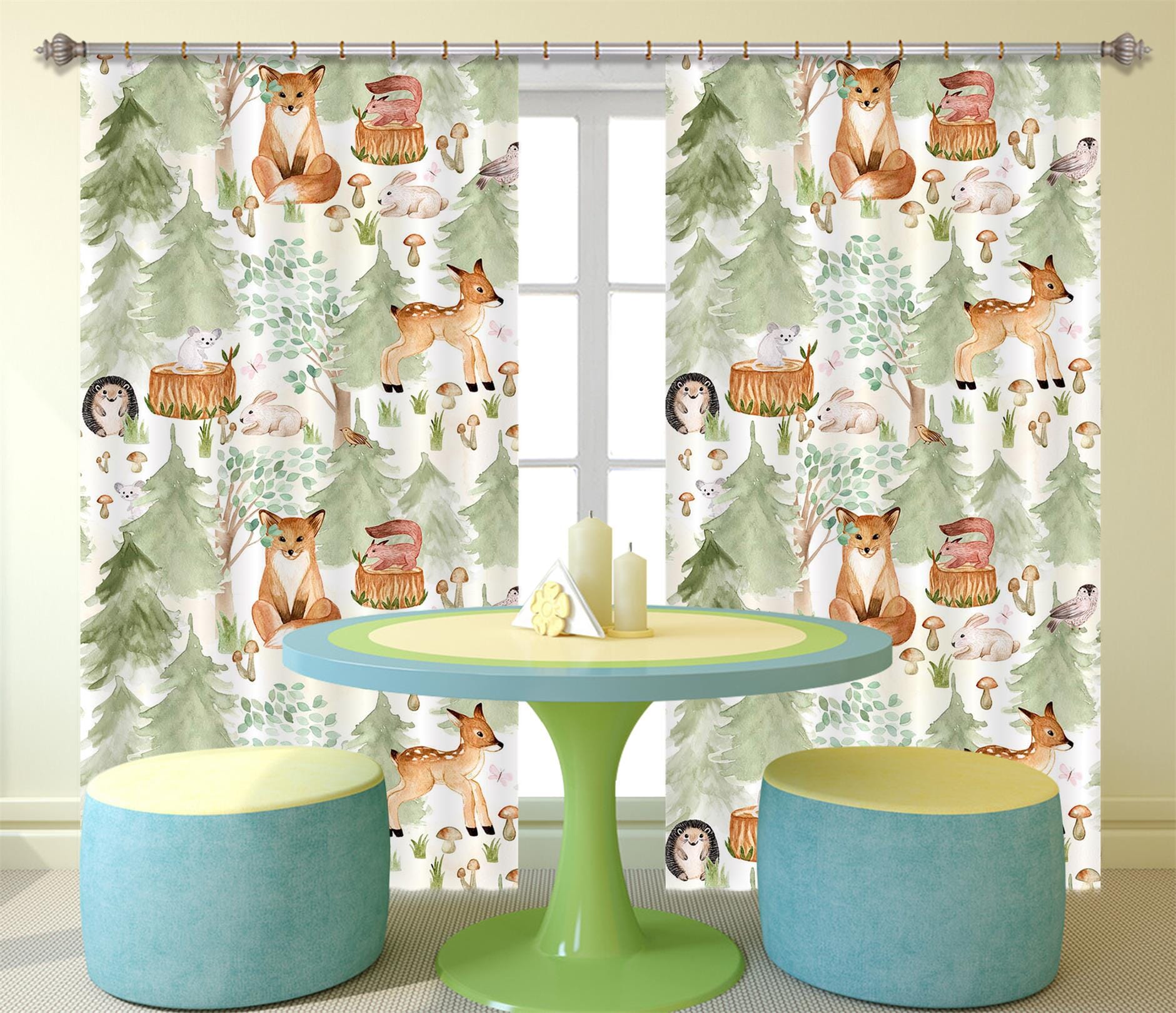 3D Deer Hedgehog 150 Uta Naumann Curtain Curtains Drapes Curtains AJ Creativity Home