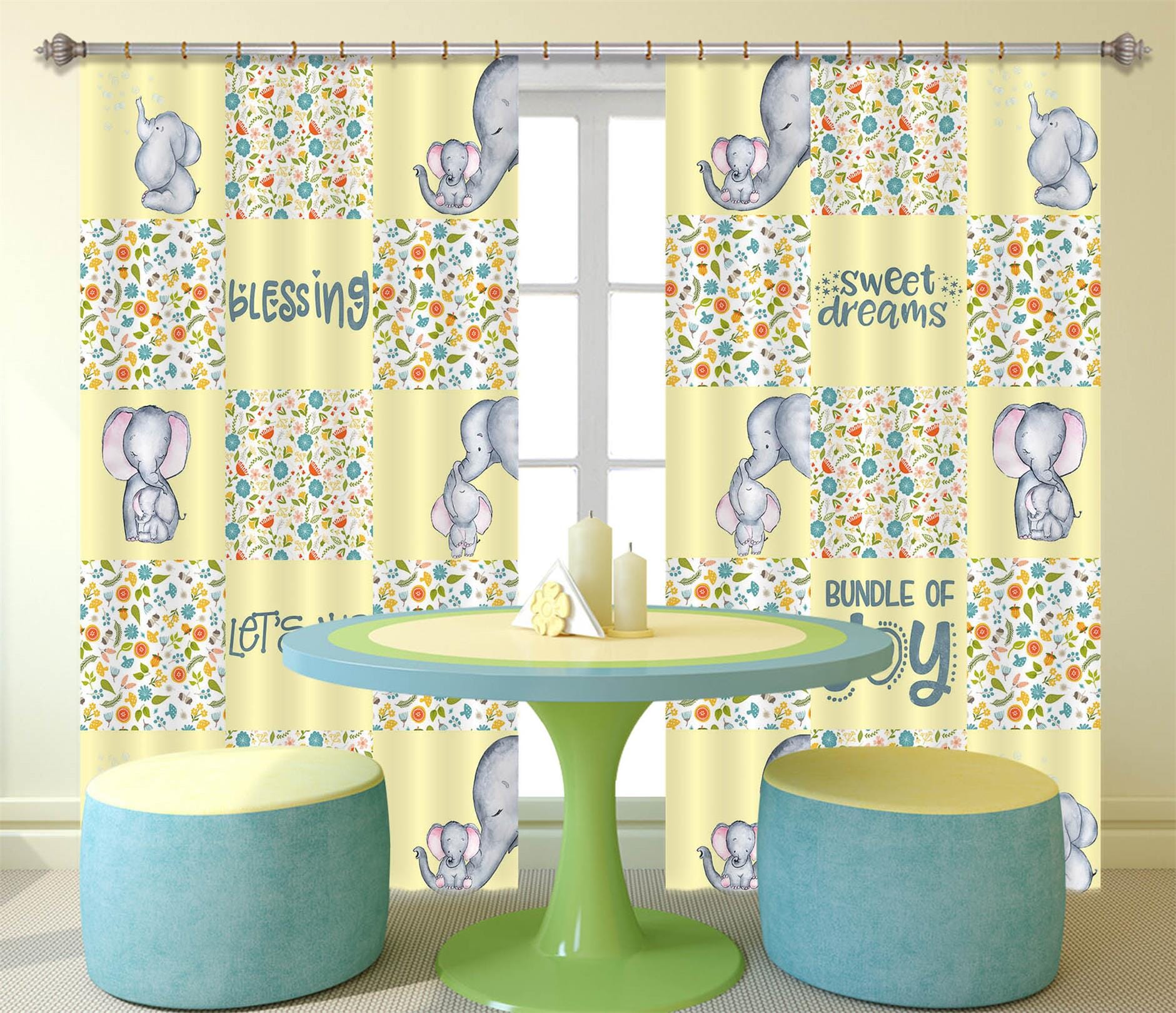 3D Yellow Elephant 153 Uta Naumann Curtain Curtains Drapes Curtains AJ Creativity Home