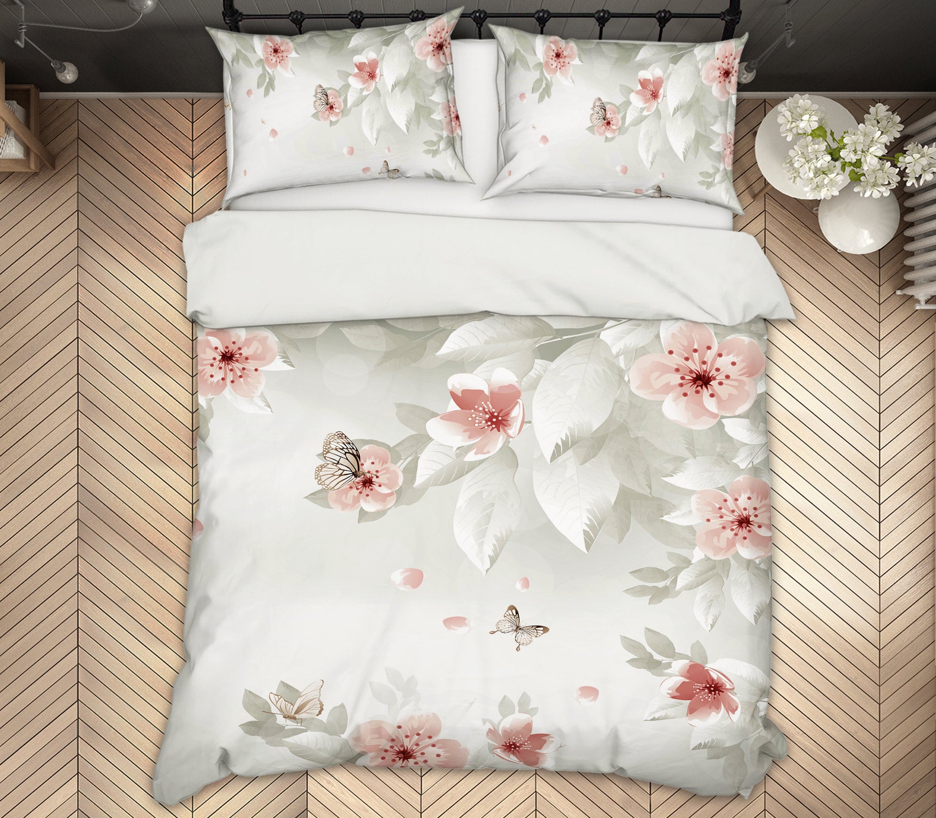 3D White Flowers 13014 Bed Pillowcases Quilt