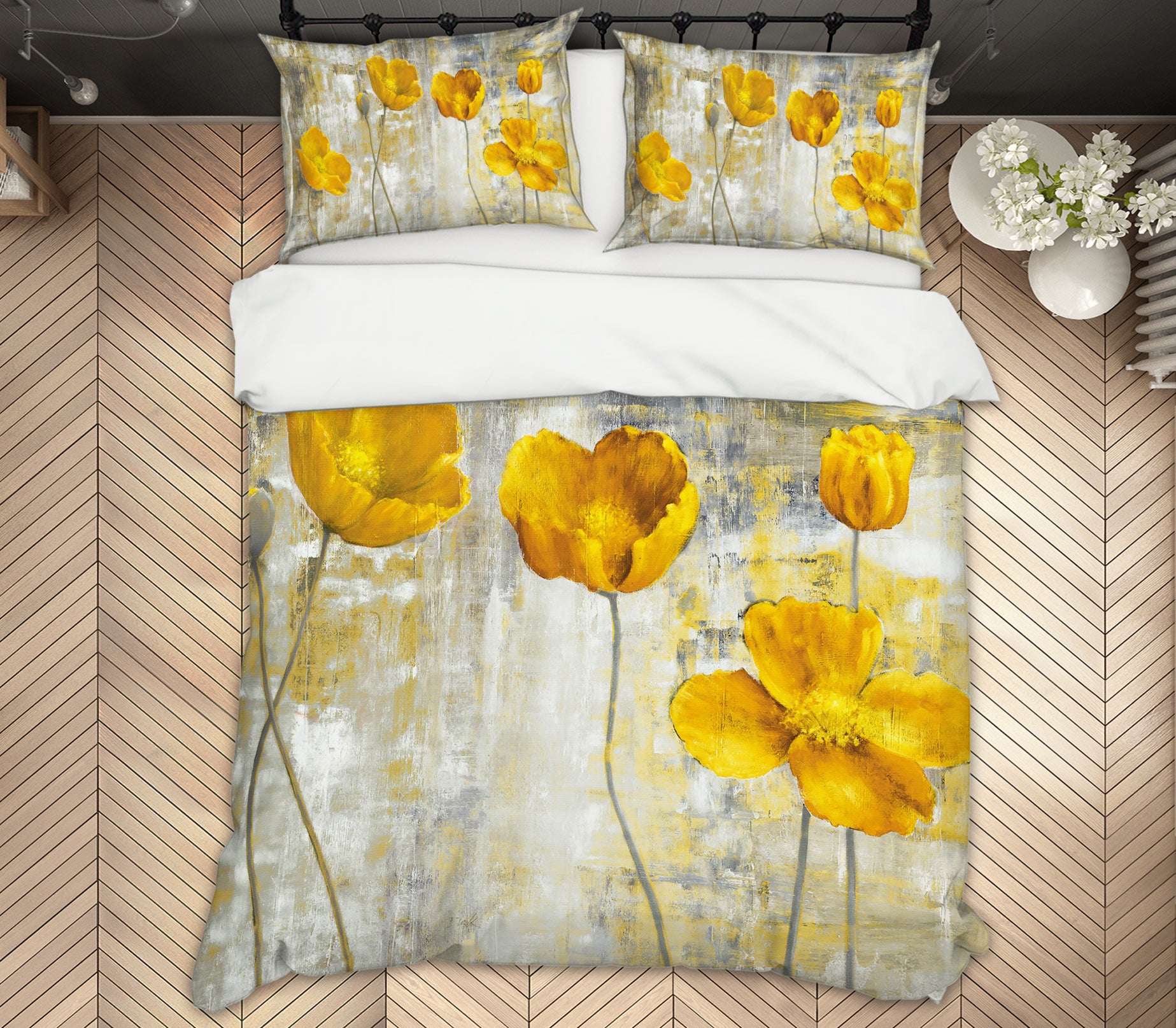 3D Golden Flowers 13025 Bed Pillowcases Quilt