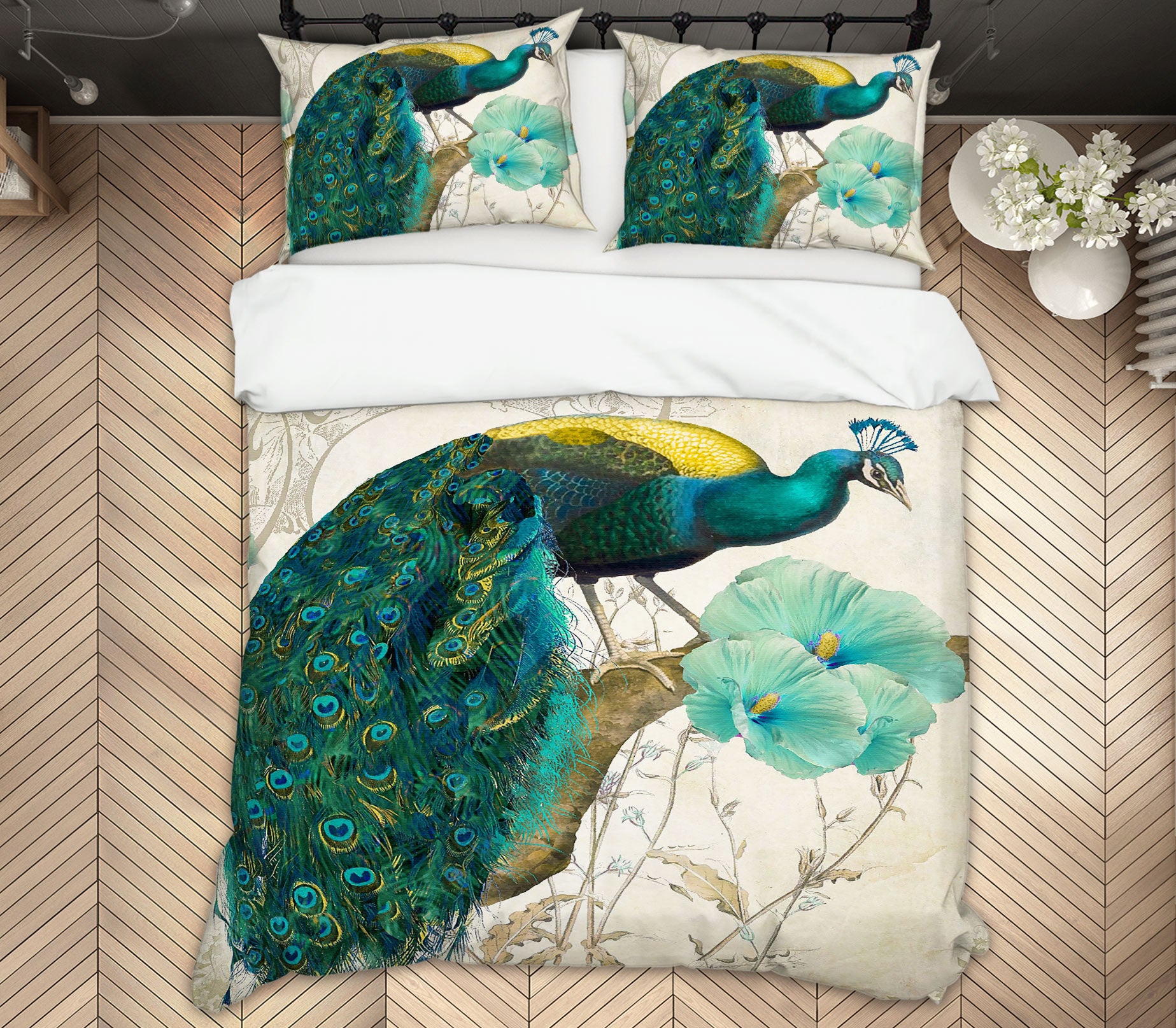 3D Peacock Flower Branch 12057 Bed Pillowcases Quilt