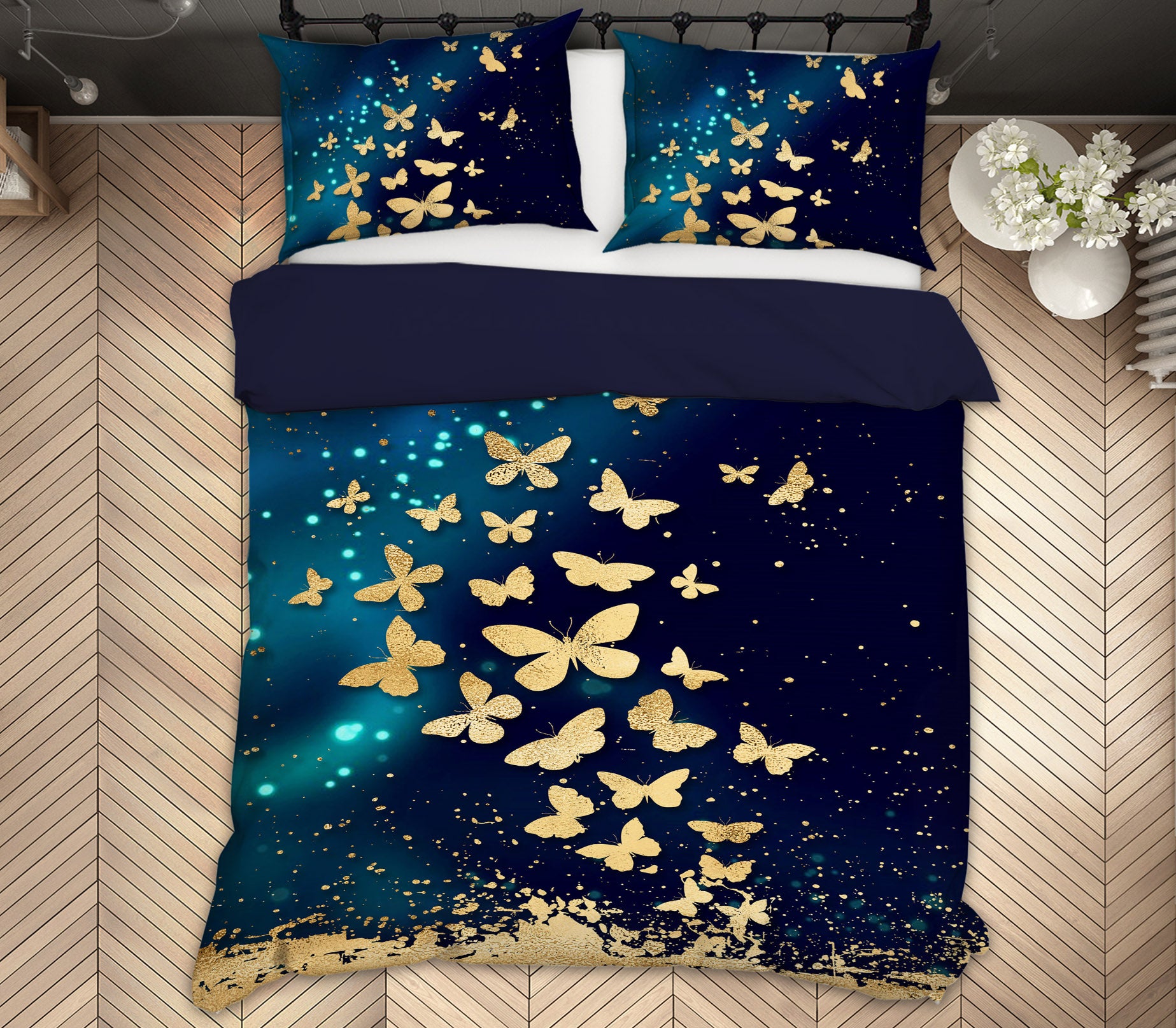 3D Golden Butterfly 16022 Bed Pillowcases Quilt