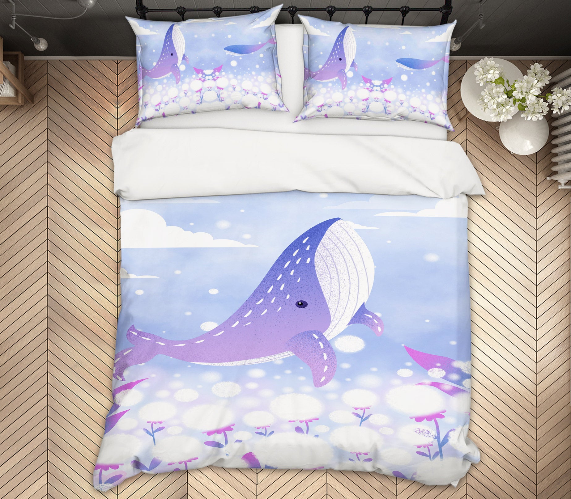 3D Violet Blue Whale 13060 Bed Pillowcases Quilt