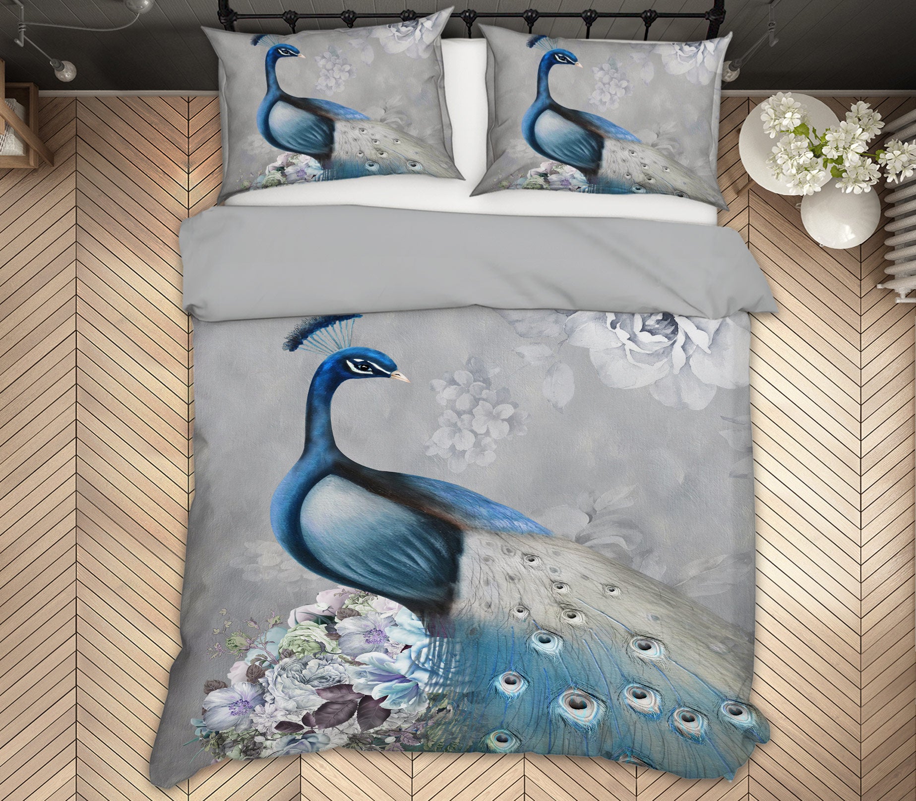 3D Blue Peacock 13055 Bed Pillowcases Quilt