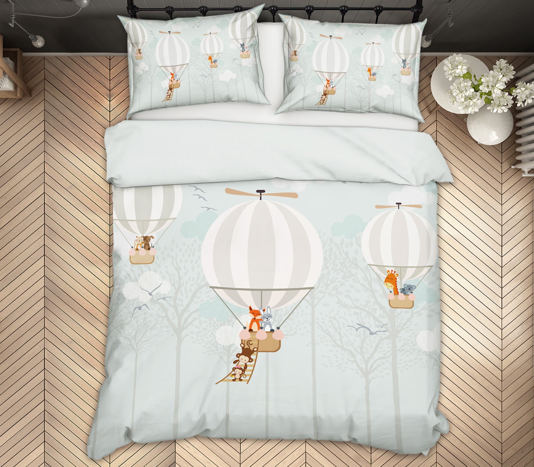 3D Hot Air Balloon 13049 Bed Pillowcases Quilt