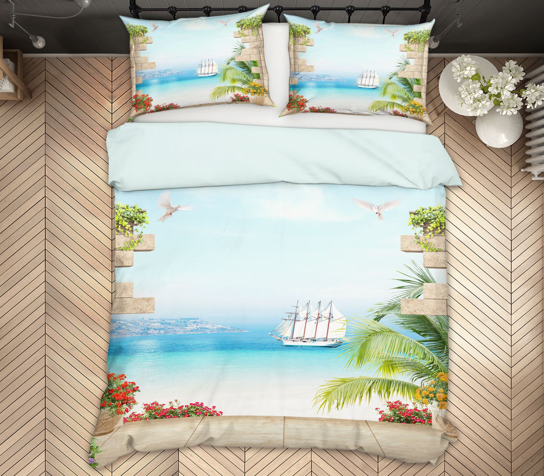 3D Sea Ferry 13006 Bed Pillowcases Quilt