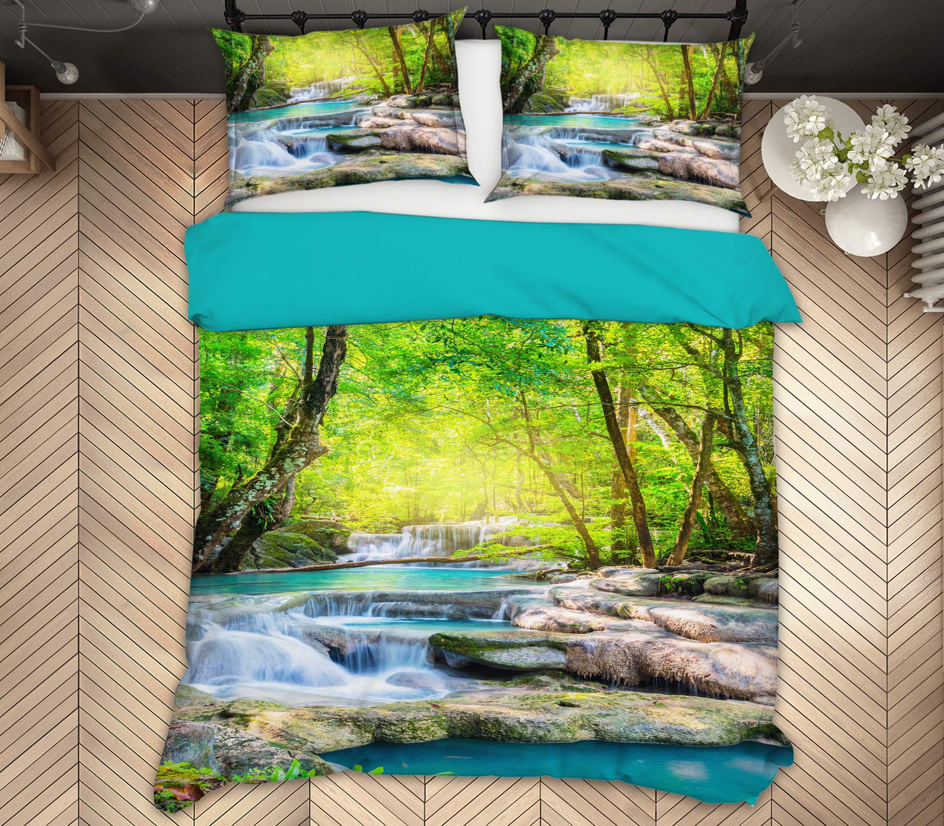 3D Forest Water 15147 Bed Pillowcases Quilt