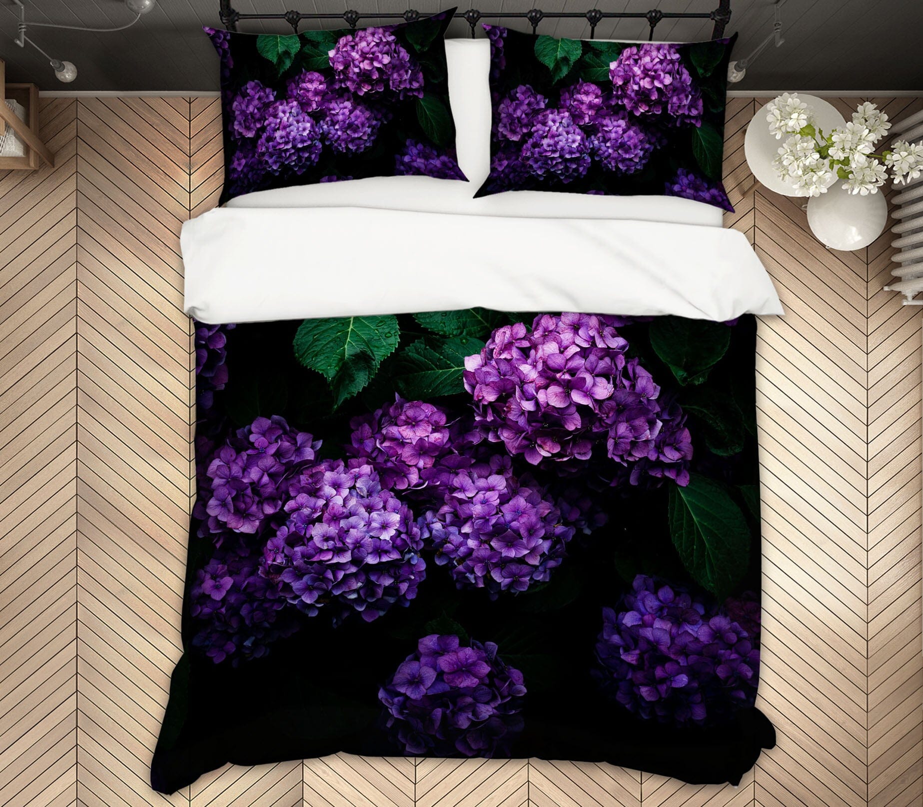 3D Purple Hydrangea 2007 Noirblanc777 Bedding Bed Pillowcases Quilt Quiet Covers AJ Creativity Home