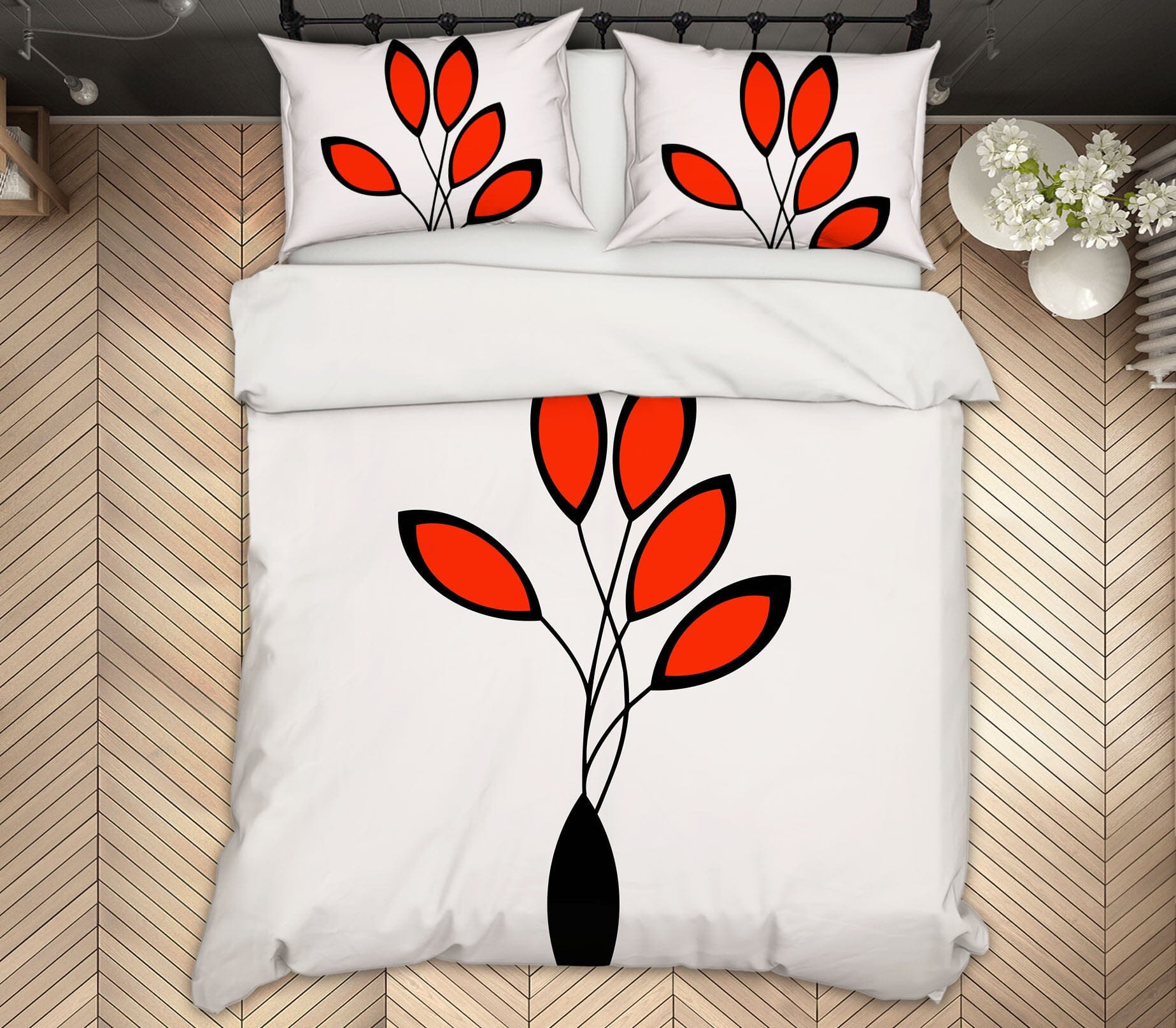 3D Vase Red Leaf 125 Boris Draschoff Bedding Bed Pillowcases Quilt Quiet Covers AJ Creativity Home
