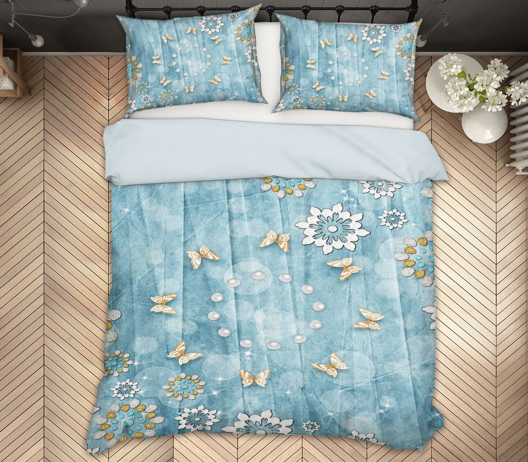 3D Blue Butterfly 13088 Bed Pillowcases Quilt