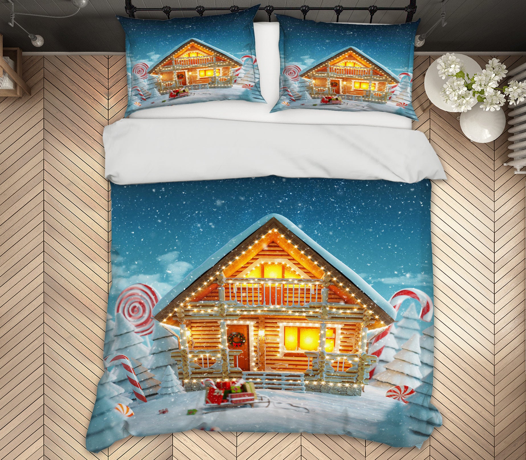 3D Snow House 50050 Christmas Quilt Duvet Cover Xmas Bed Pillowcases