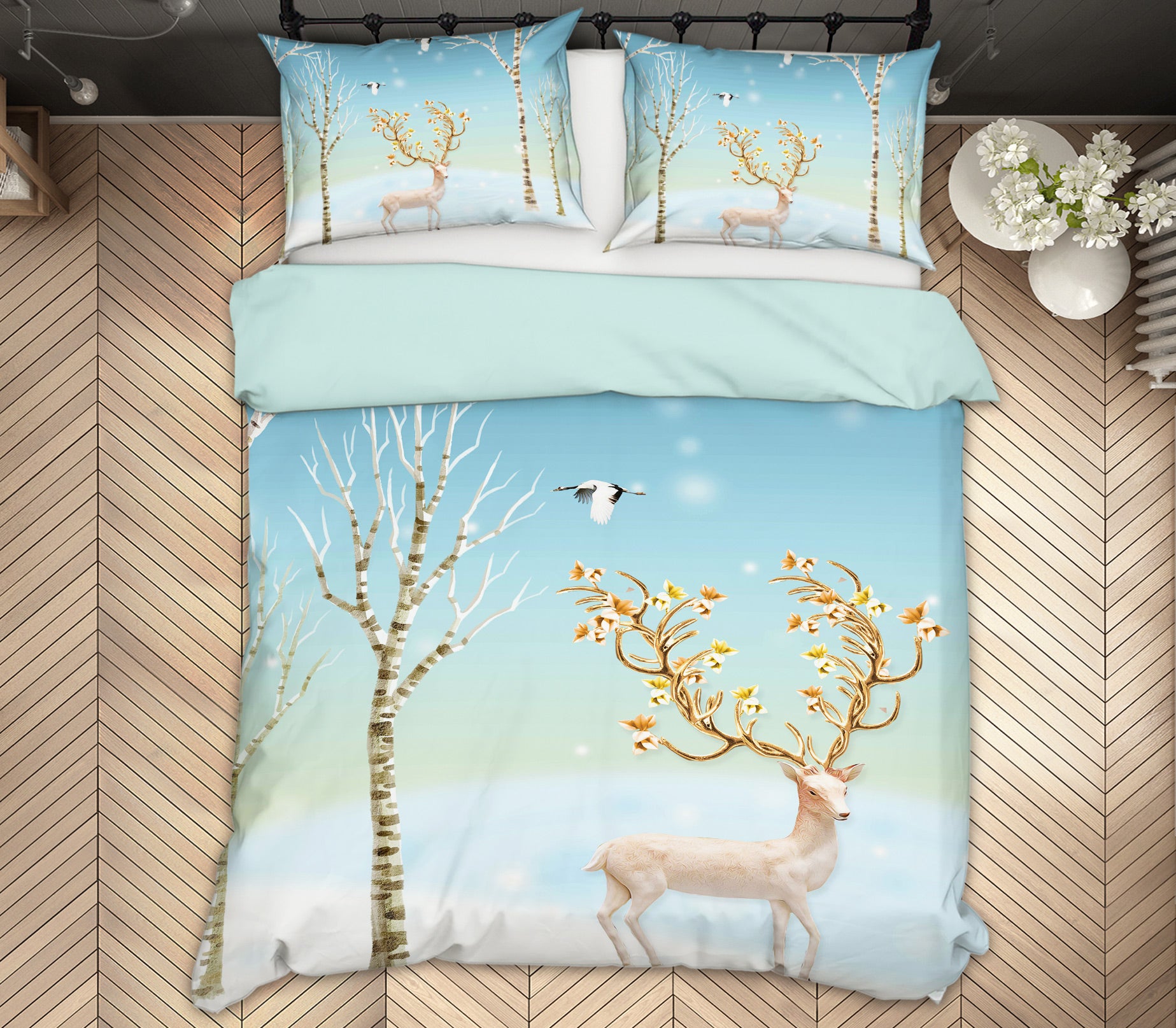 3D Deer Tree Bird 12050 Bed Pillowcases Quilt