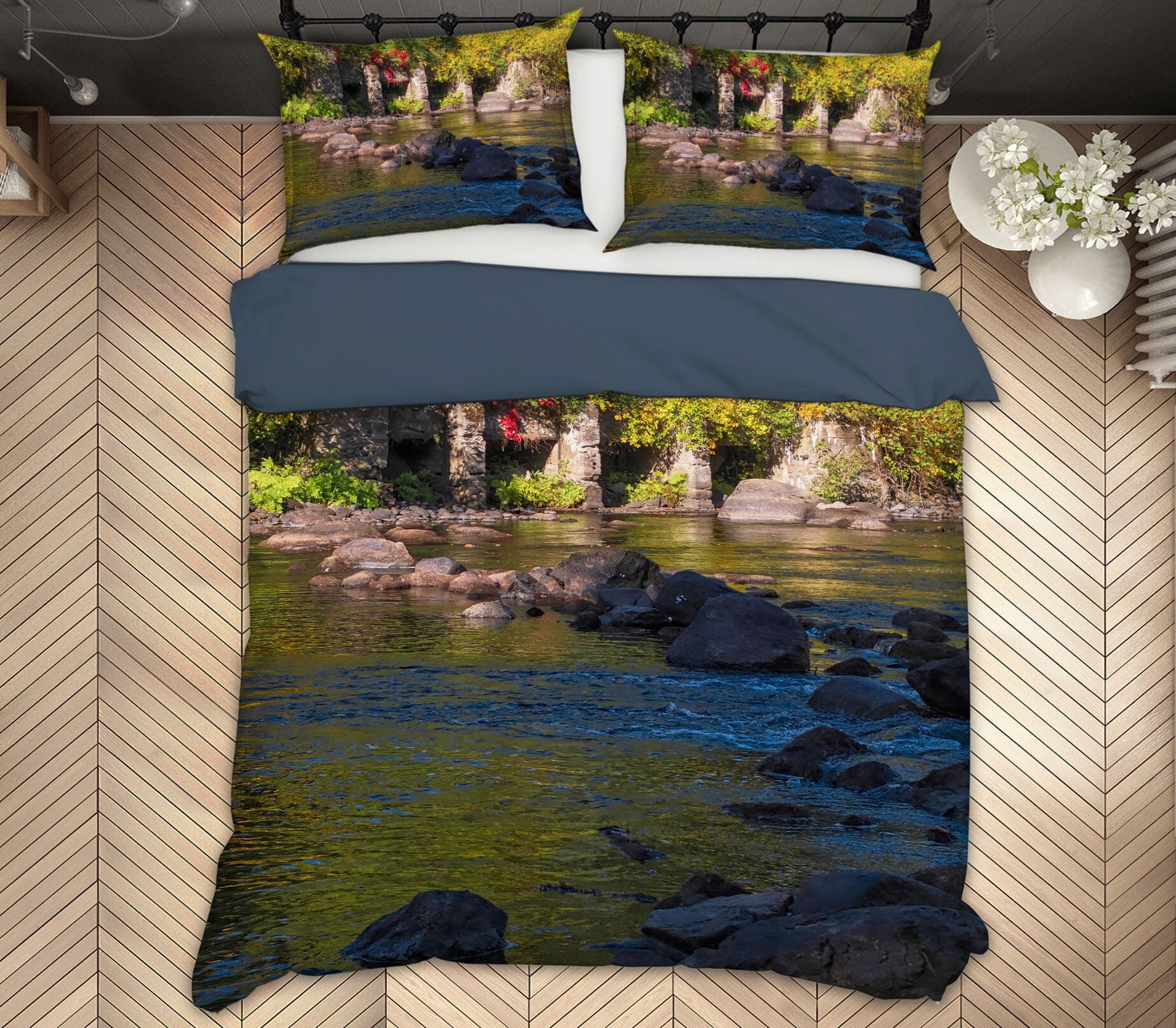 3D River Stones Leaves 1018 Jerry LoFaro bedding Bed Pillowcases Quilt Quiet Covers AJ Creativity Home