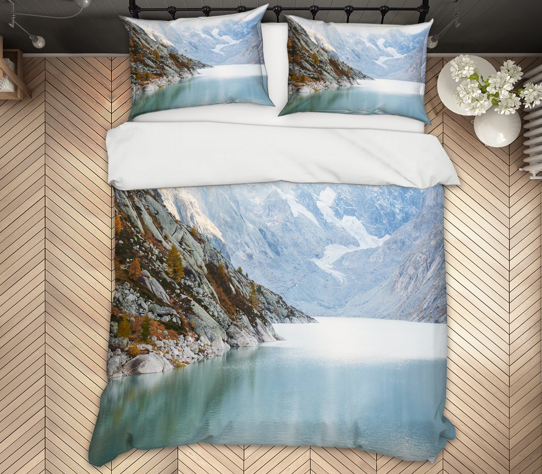3D Snow Mountain Lake 59165 Bed Pillowcases Quilt