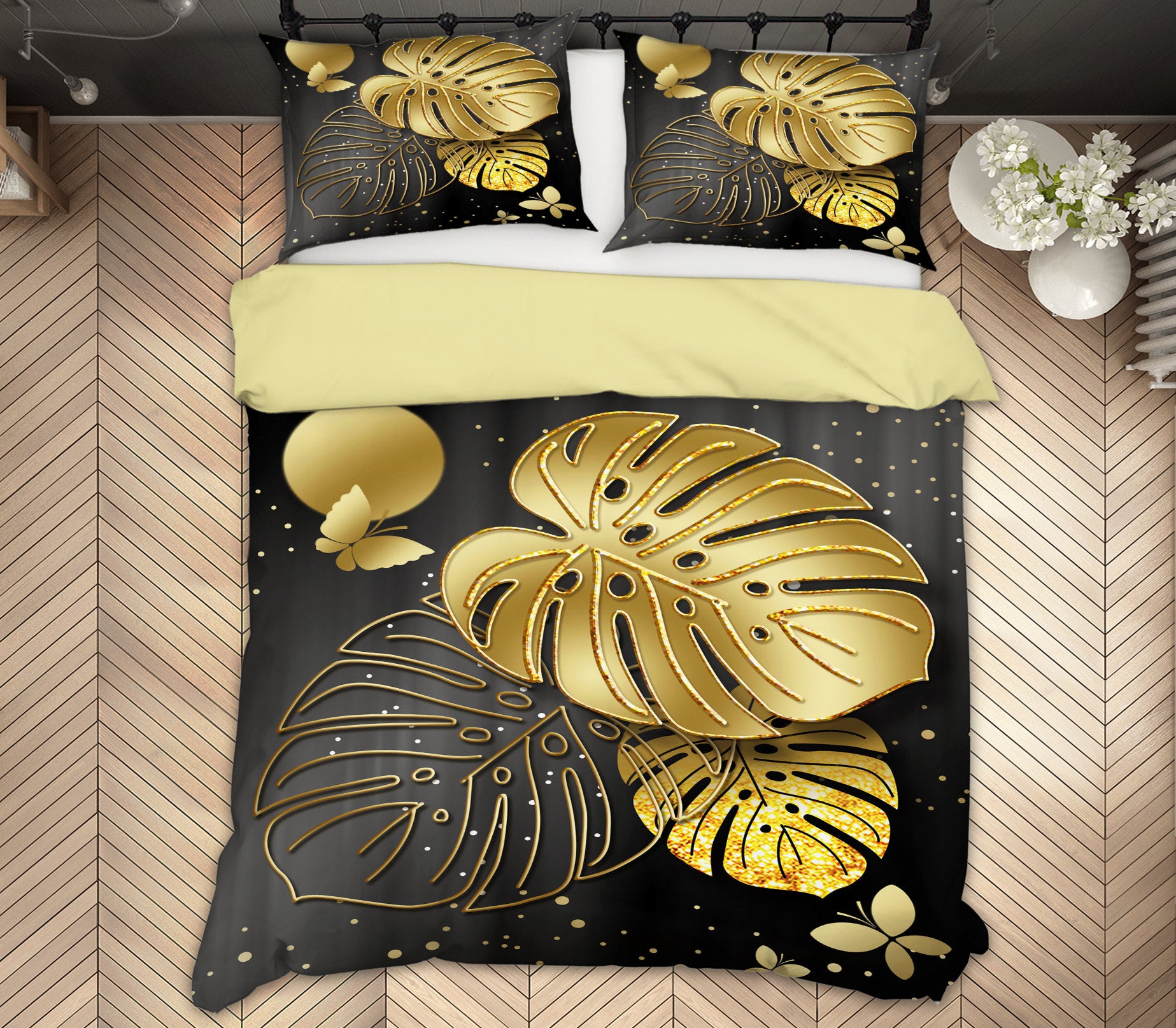3D Golden Leaves 13048 Bed Pillowcases Quilt