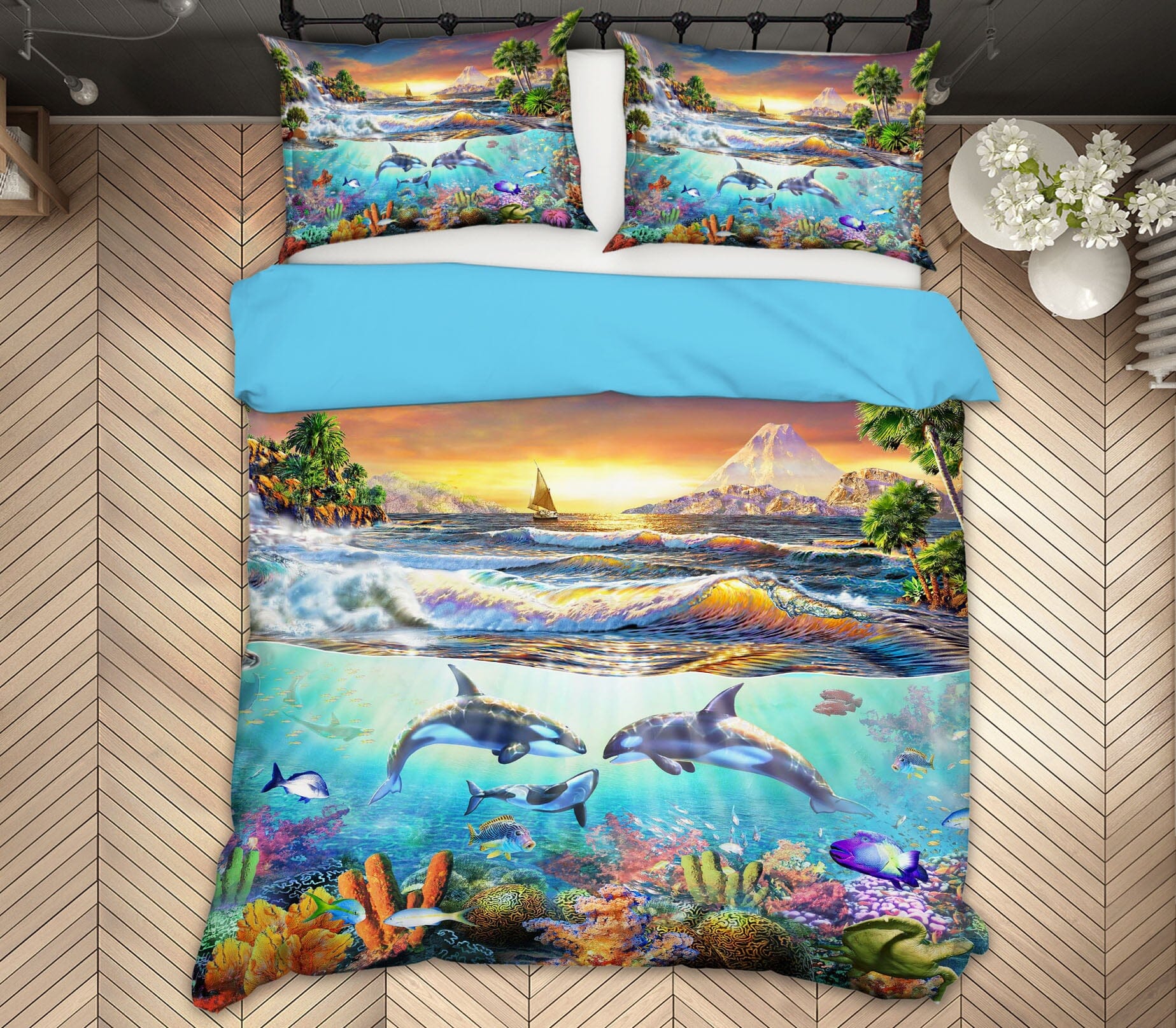 3D Atlantic Dolphins 2024 Adrian Chesterman Bedding Bed Pillowcases Quilt Quiet Covers AJ Creativity Home