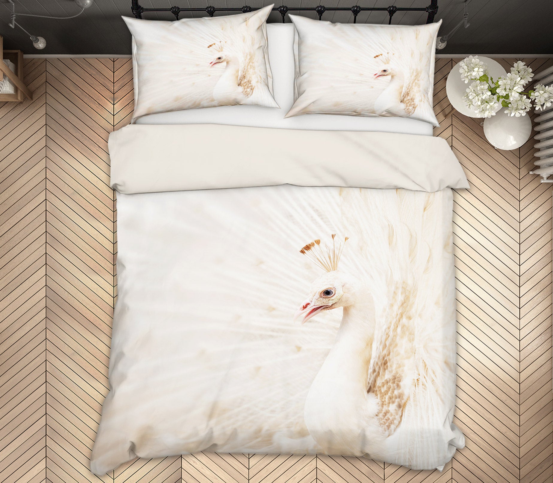 3D White Peacock 60012 Bed Pillowcases Quilt