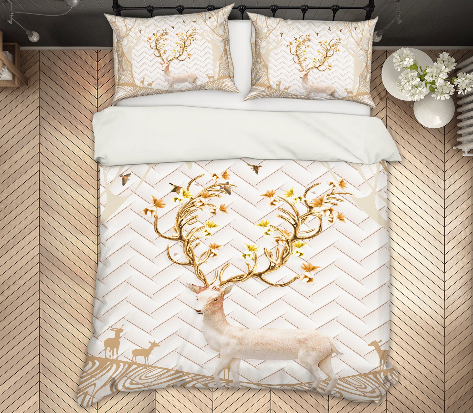 3D Golden Deer 12049 Bed Pillowcases Quilt