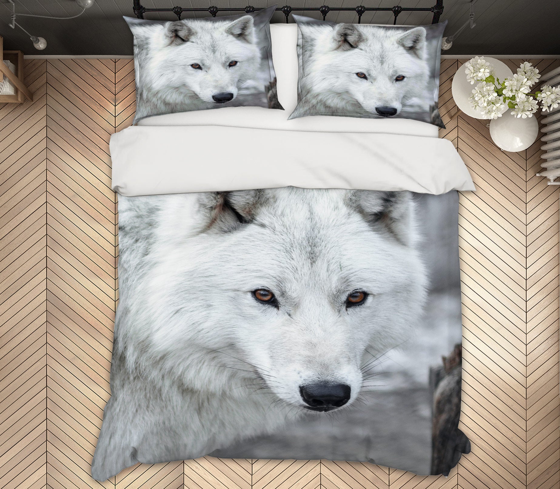 3D White Wolf 59238 Bed Pillowcases Quilt