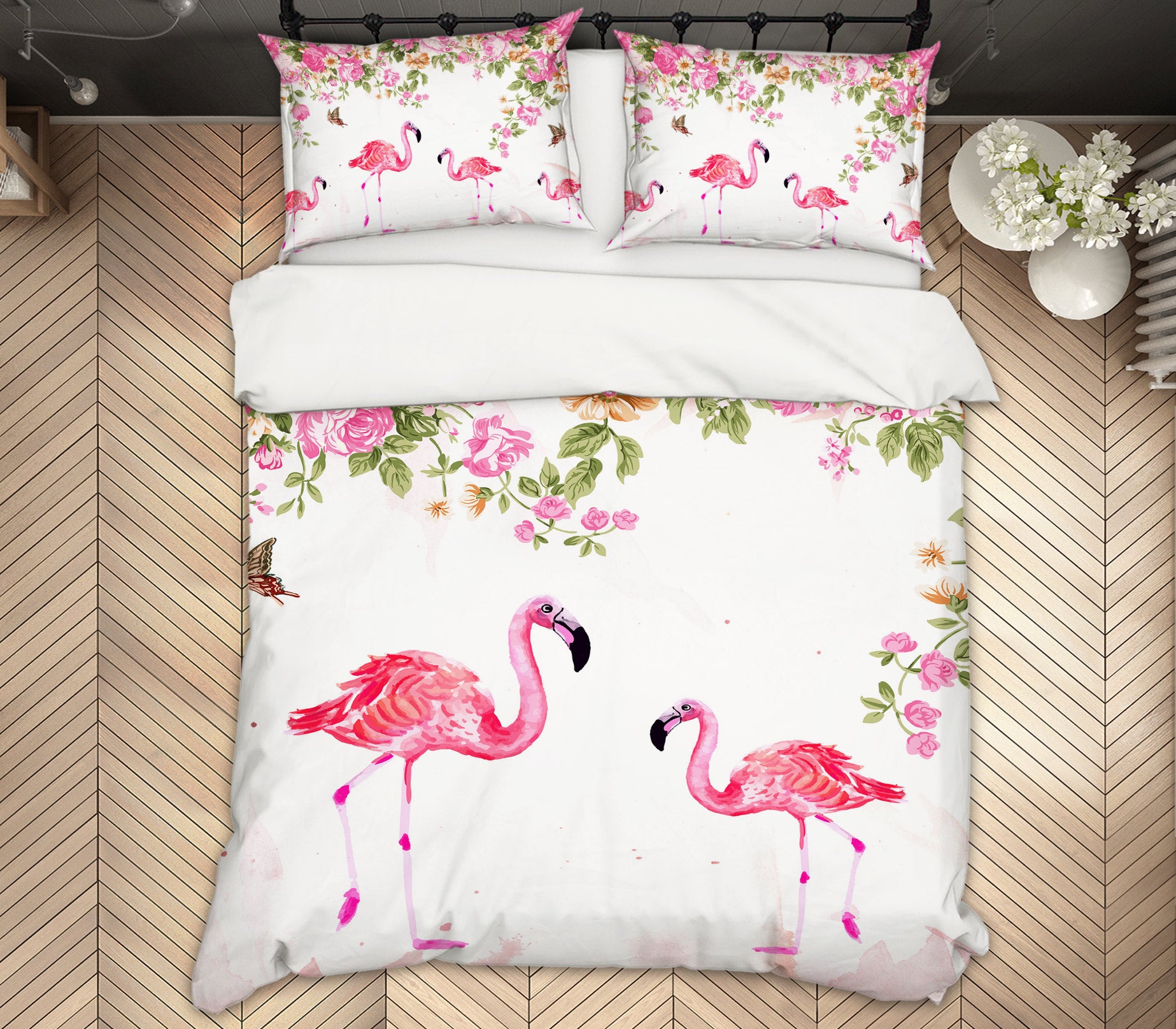 3D Flamingo Pair 12108 Bed Pillowcases Quilt