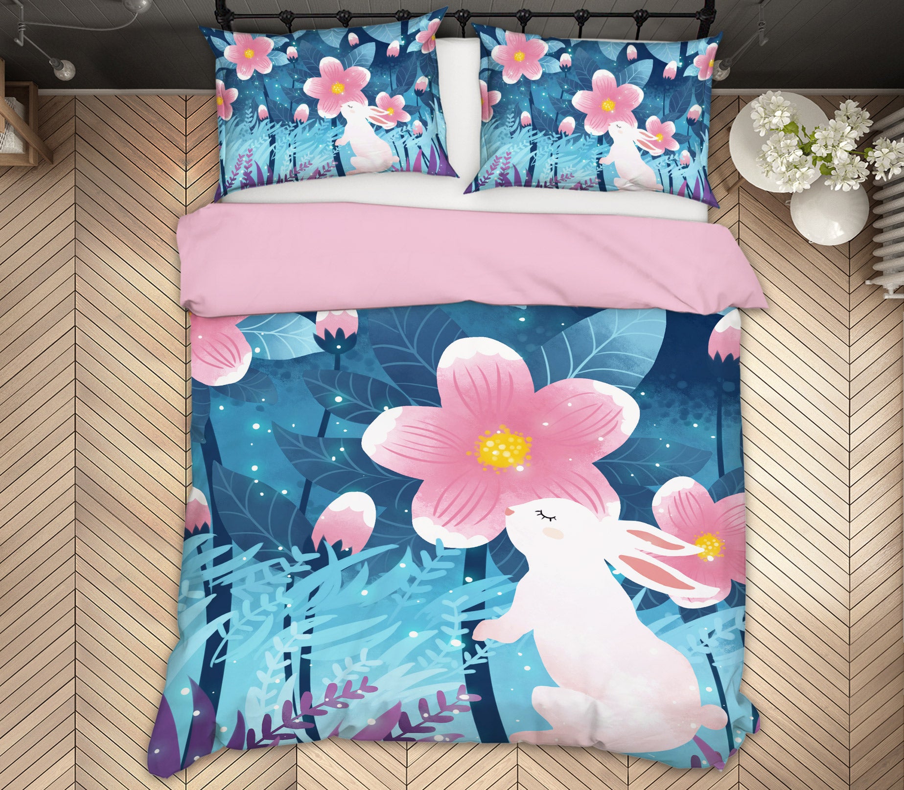 3D Flowers Rabbit 12004 Bed Pillowcases Quilt