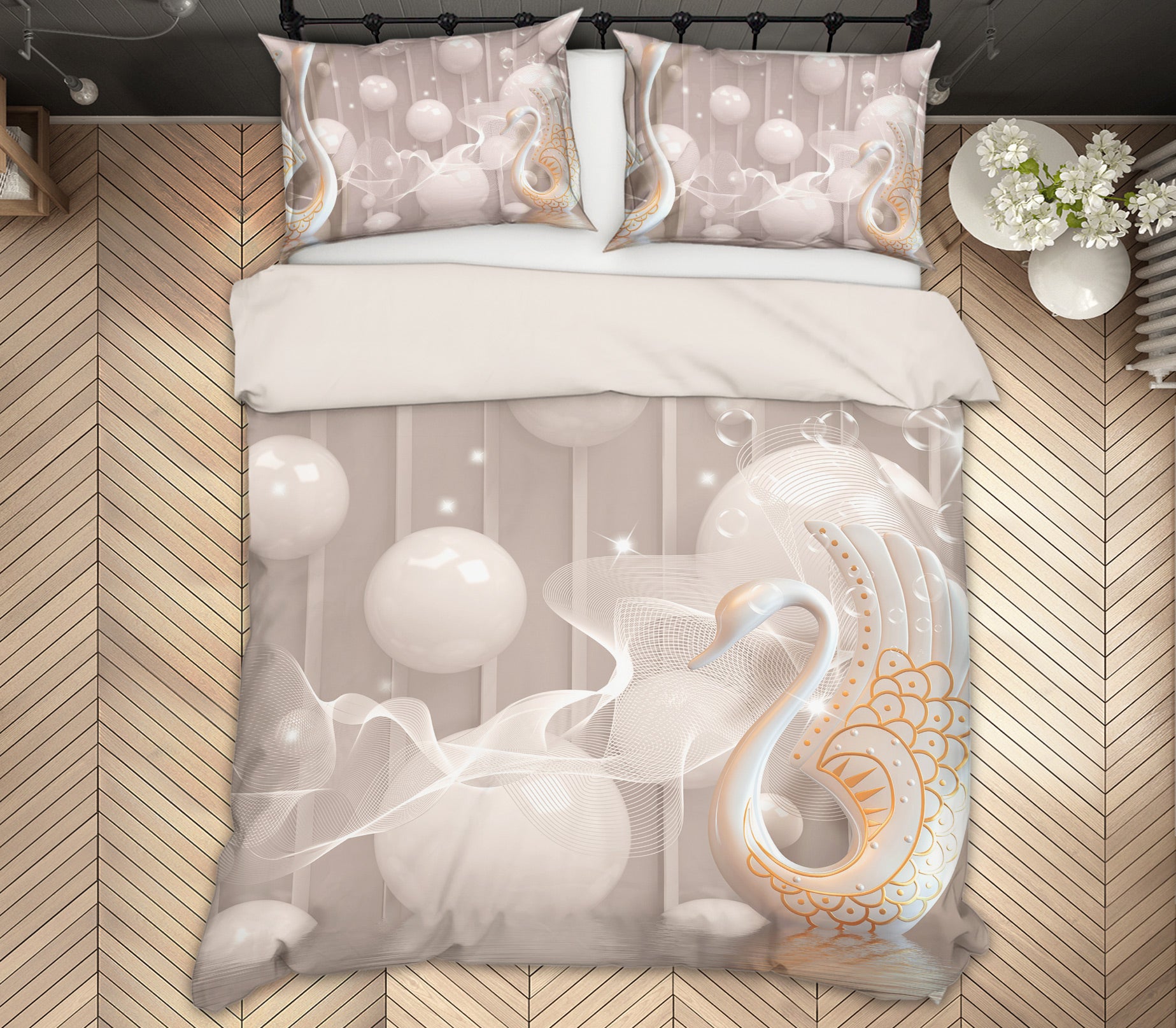 3D White Pearl 12100 Bed Pillowcases Quilt