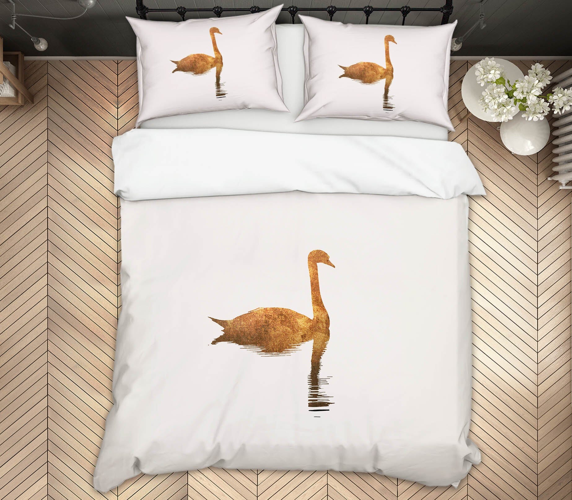 3D Golden Swan 226 Boris Draschoff Bedding Bed Pillowcases Quilt Quiet Covers AJ Creativity Home