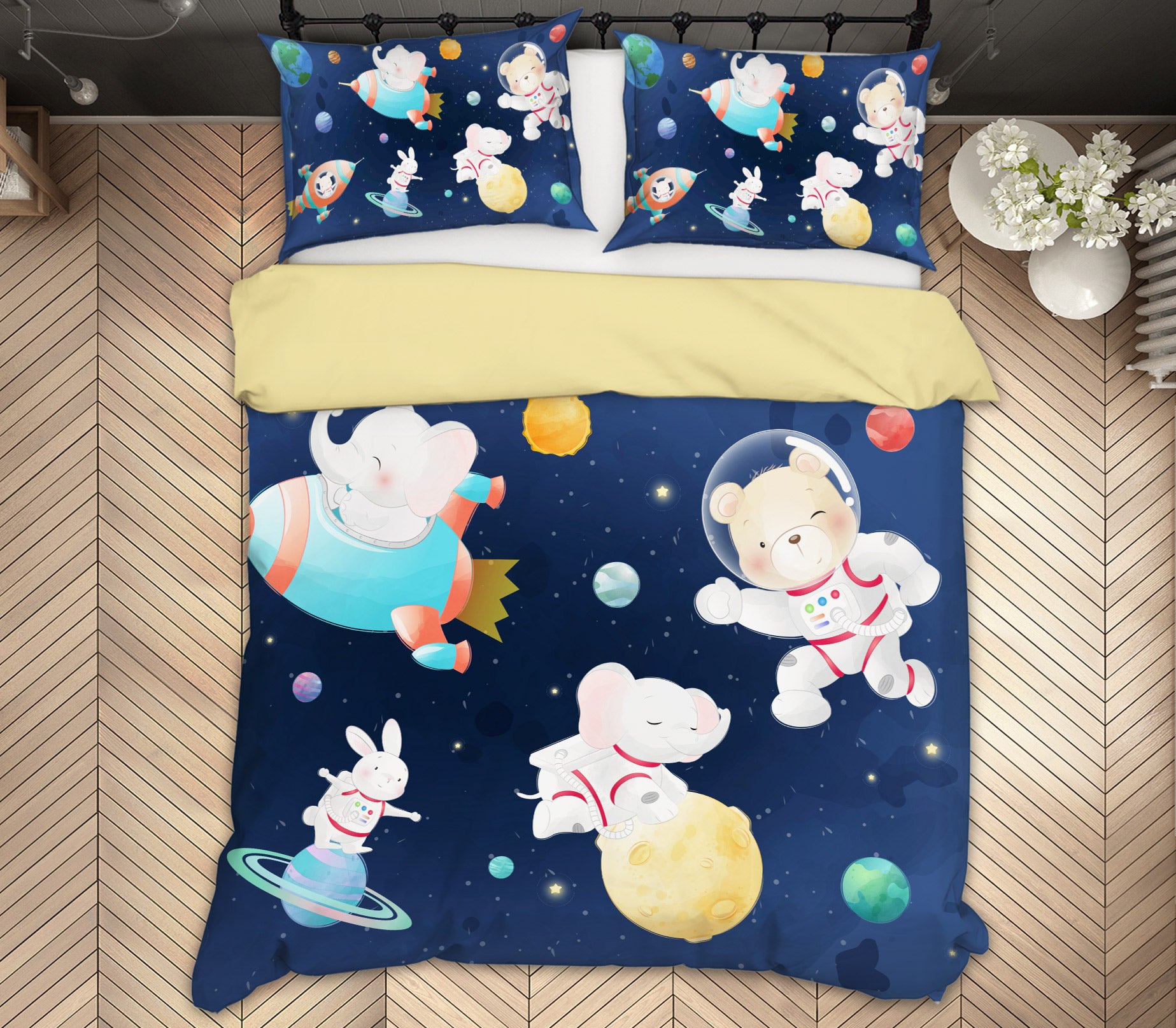 3D Bear Astronaut Planet 59234 Bed Pillowcases Quilt