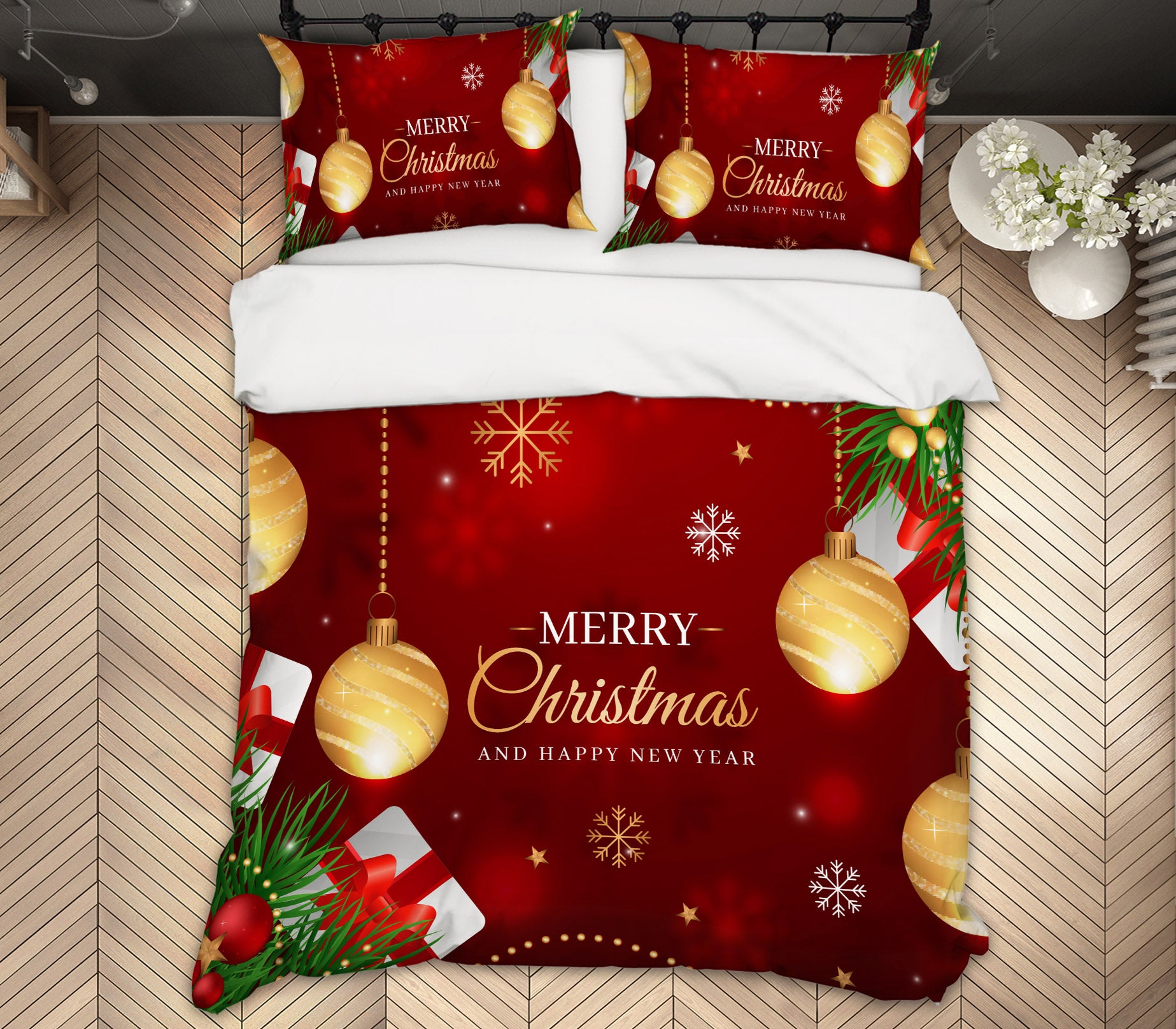 3D Golden Ball Red Background 63193 Bed Pillowcases Quilt