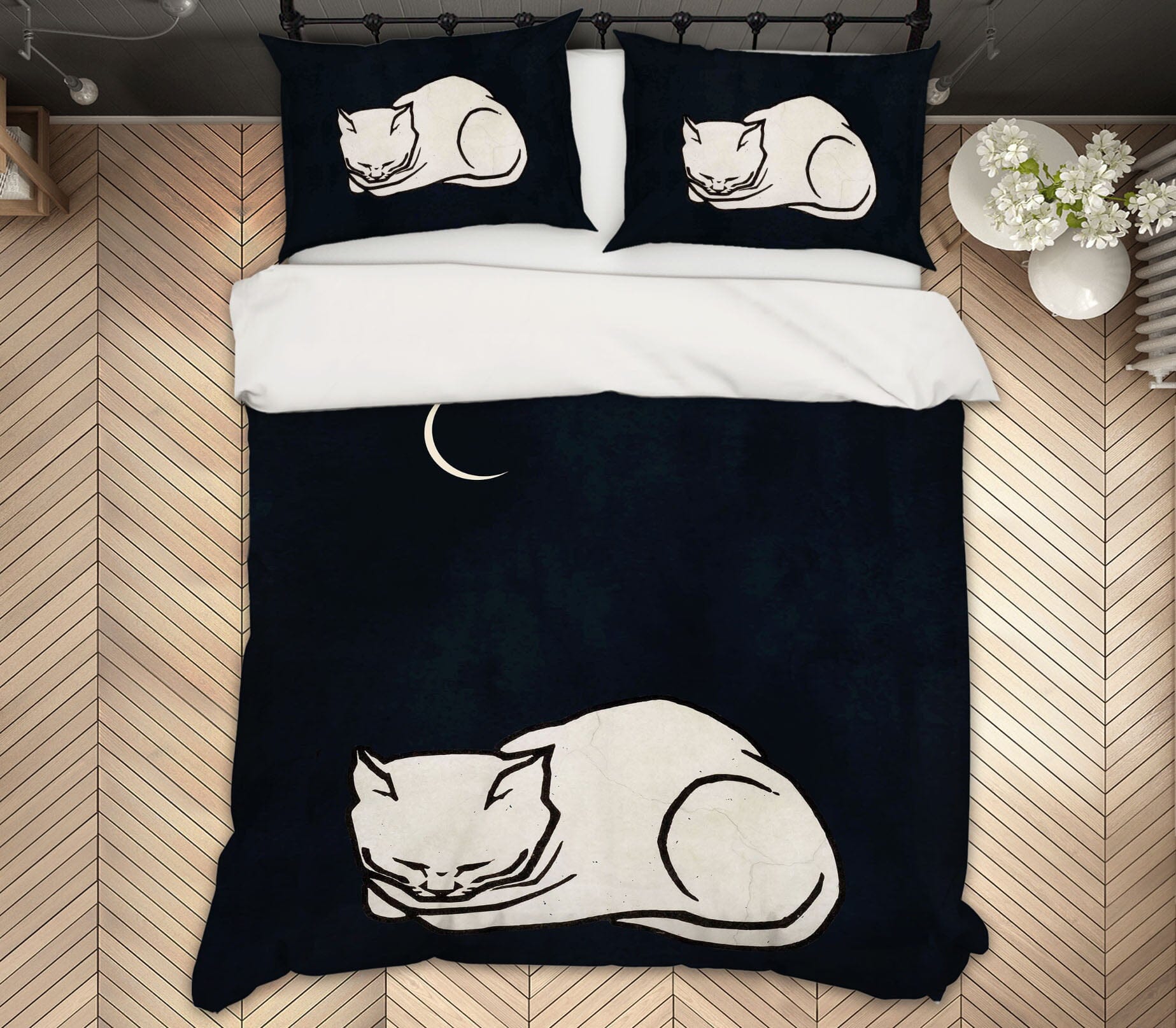 3D Moon White Kitten 129 Boris Draschoff Bedding Bed Pillowcases Quilt Quiet Covers AJ Creativity Home