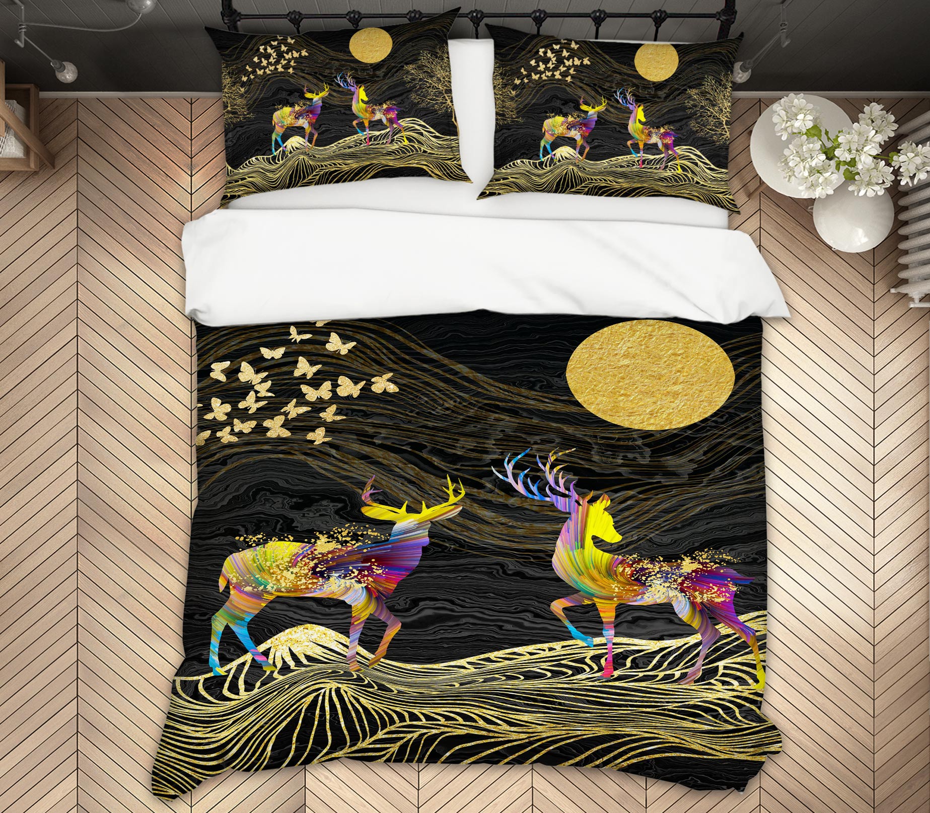 3D Golden Moon Color Deer 13113 Bed Pillowcases Quilt