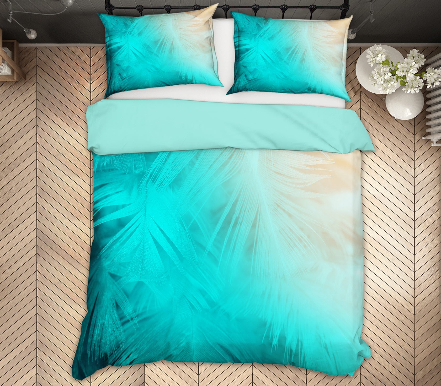 3D Mint Green Leaves 59221 Bed Pillowcases Quilt