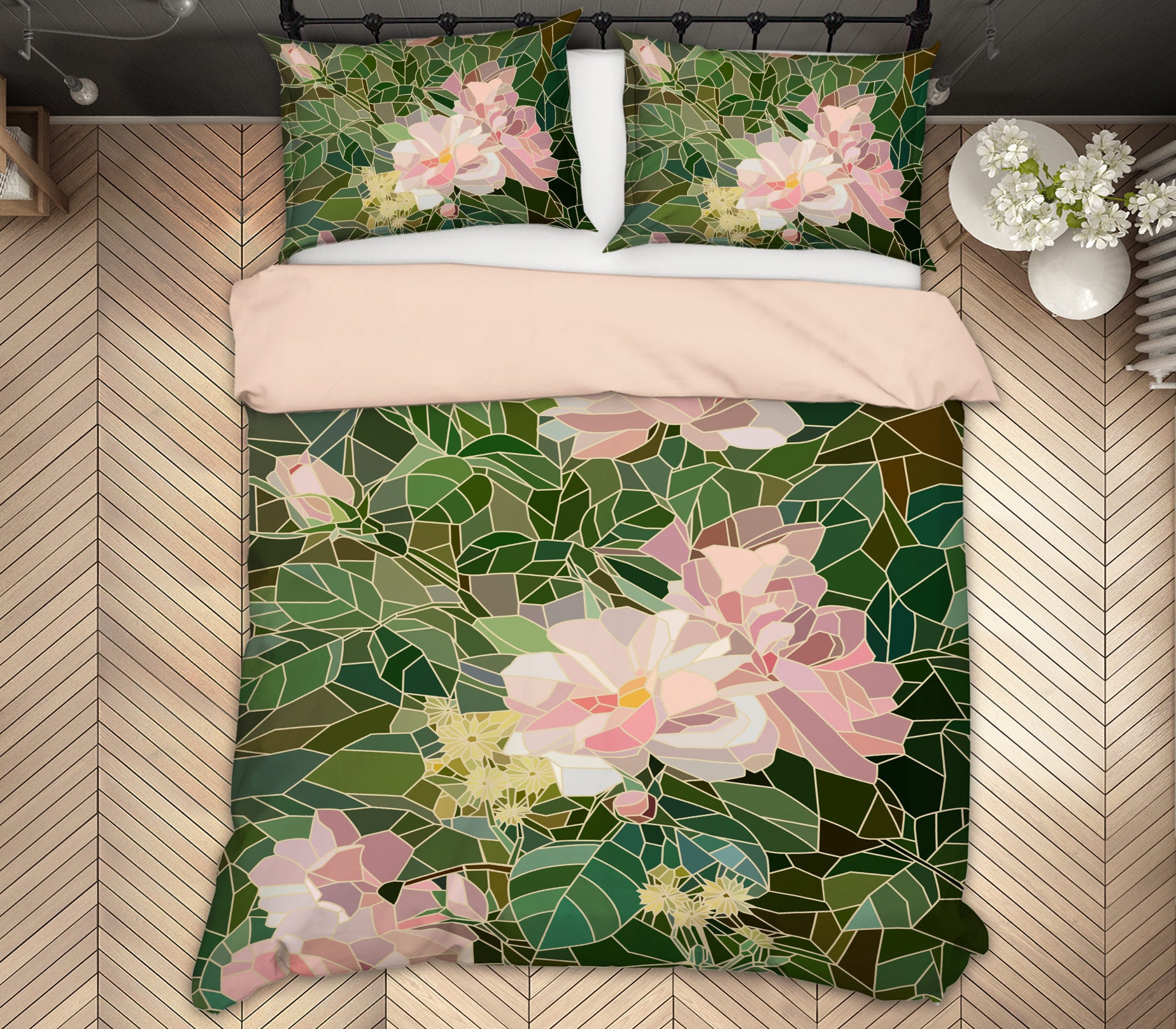 3D Pink Flowers 14015 Bed Pillowcases Quilt