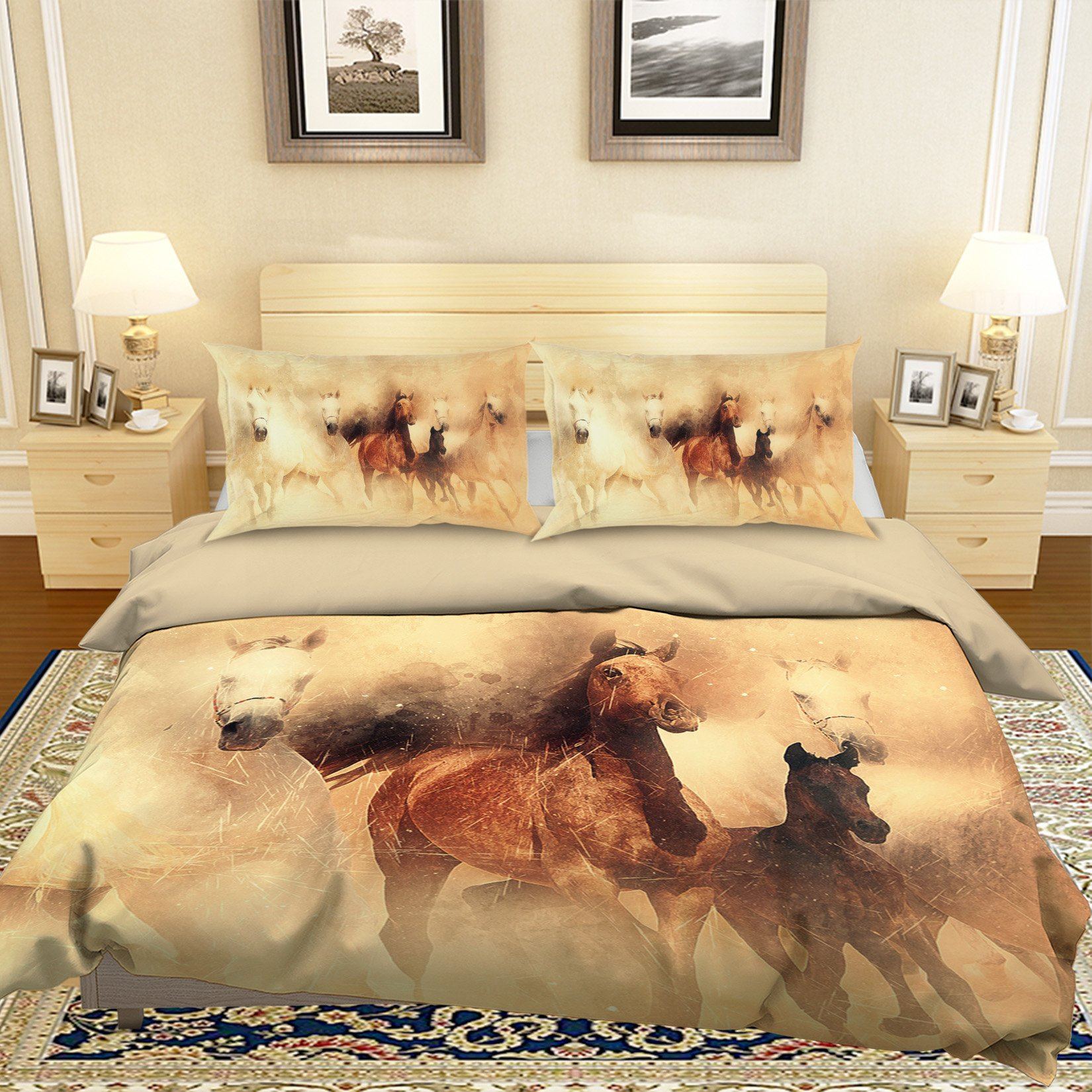 3D Foggy Horse 1964 Bed Pillowcases Quilt Quiet Covers AJ Creativity Home
